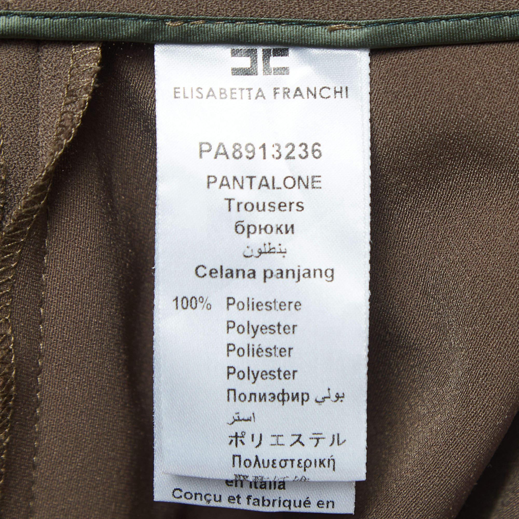 Women's Elisabetta Franchi Olive Green Crepe Belted Slim Fit Trousers S For Sale