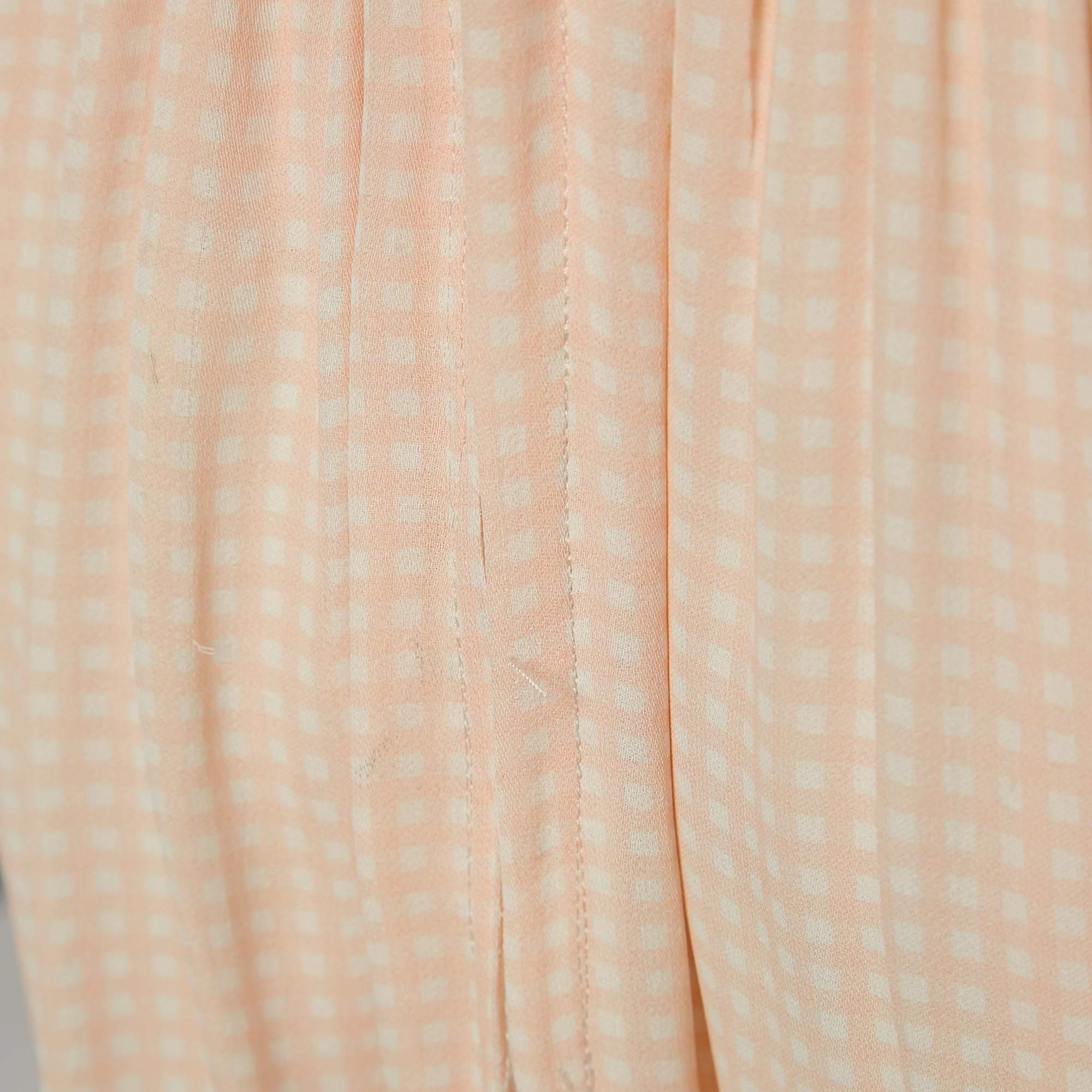 Beige Elisabetta Franchi Orange Checks Crepe Maxi Dress XL