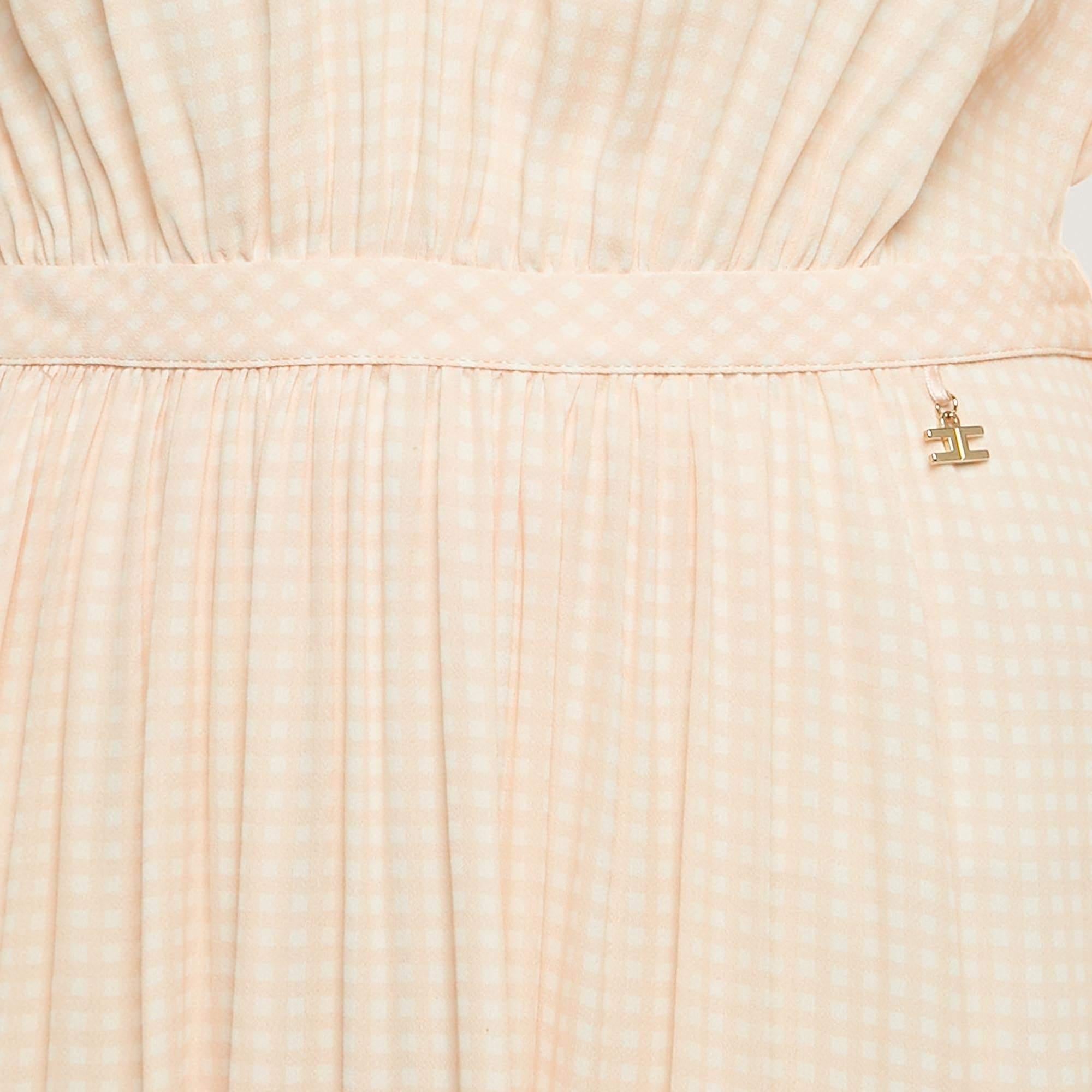 Elisabetta Franchi Orange Checks Crepe Maxi Dress XL In Good Condition In Dubai, Al Qouz 2