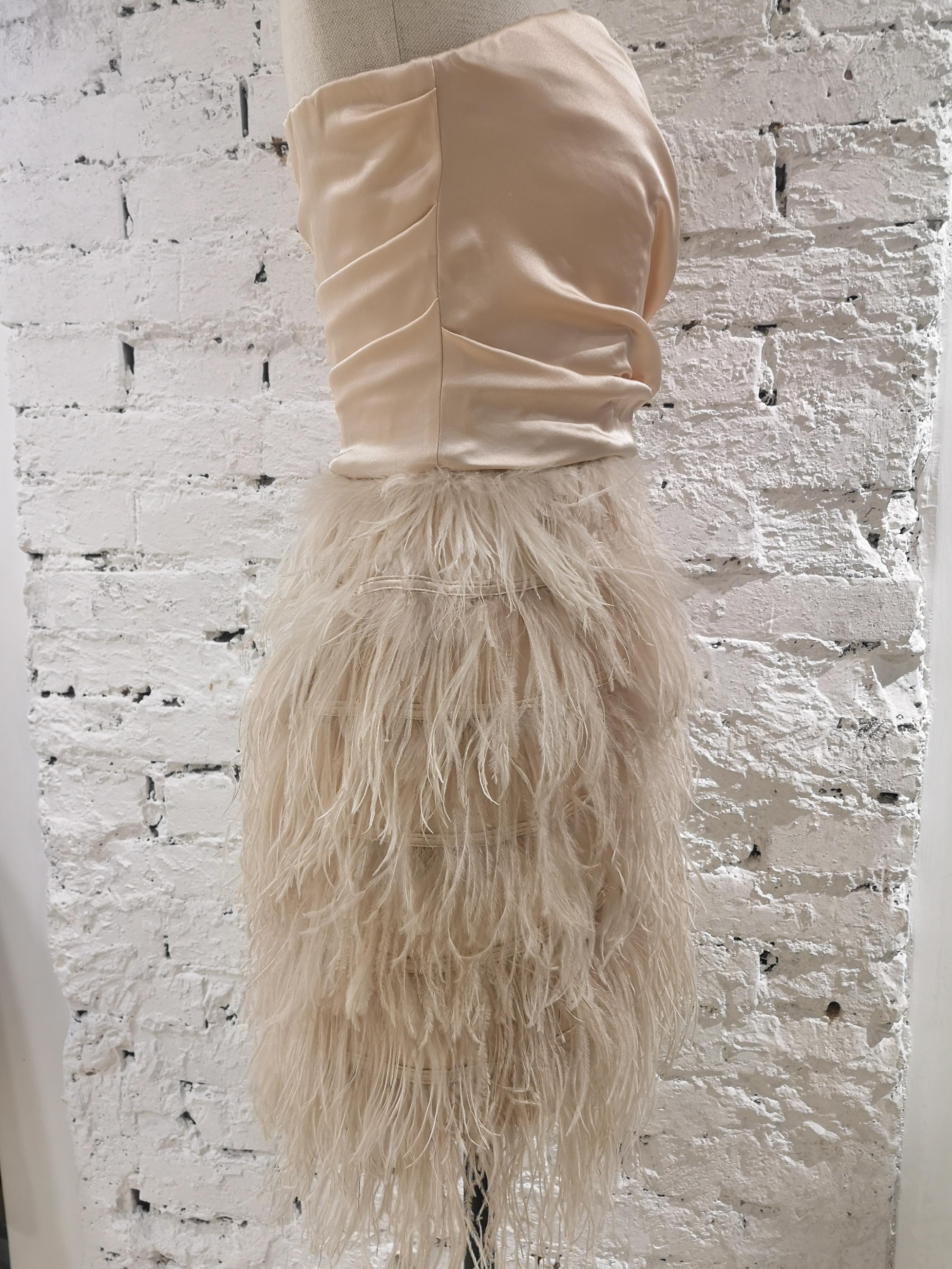 Elisabetta Franchi peach feathers dress For Sale 2