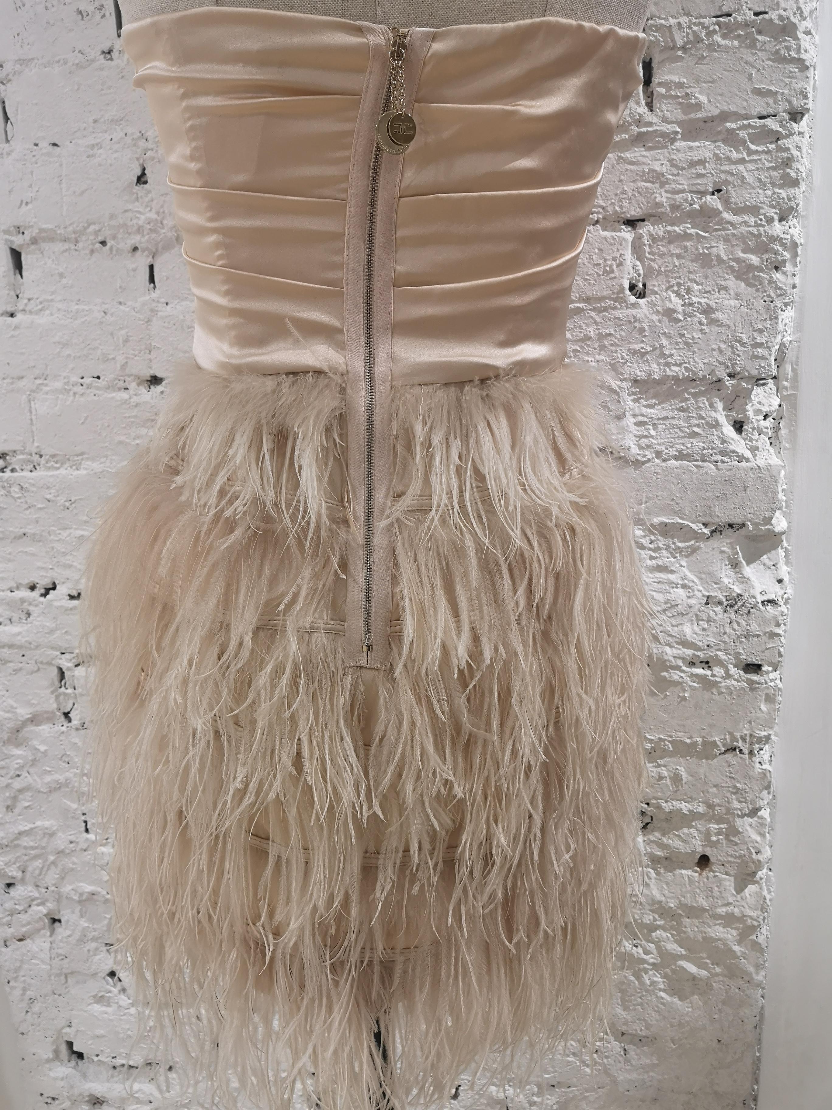 Brown Elisabetta Franchi peach feathers dress For Sale