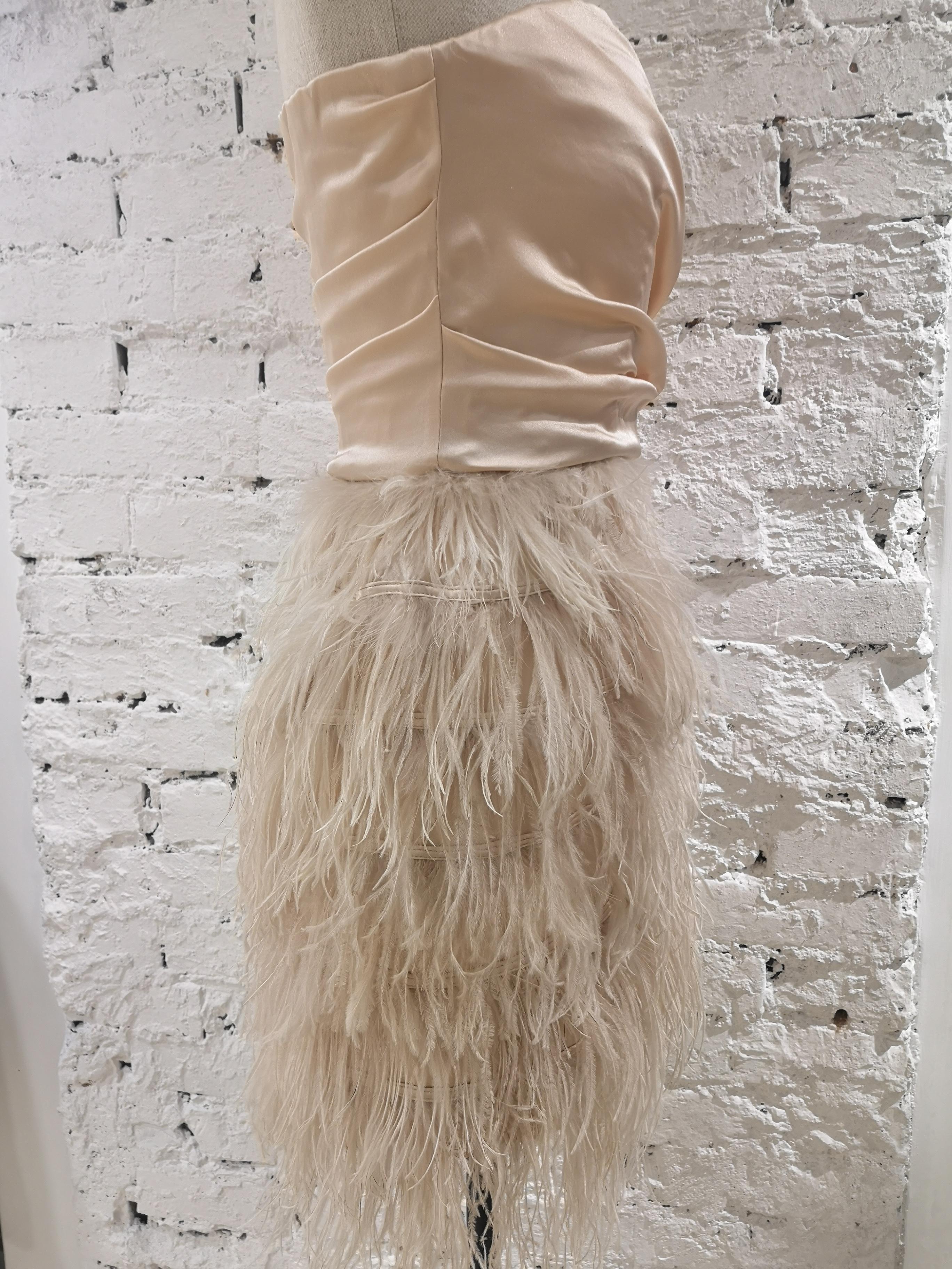Elisabetta Franchi peach feathers dress For Sale 1