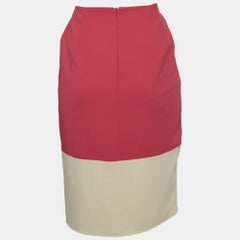 Elisabetta Franchi Pink/Cream Crepe Pleated Knee Length Skirt M