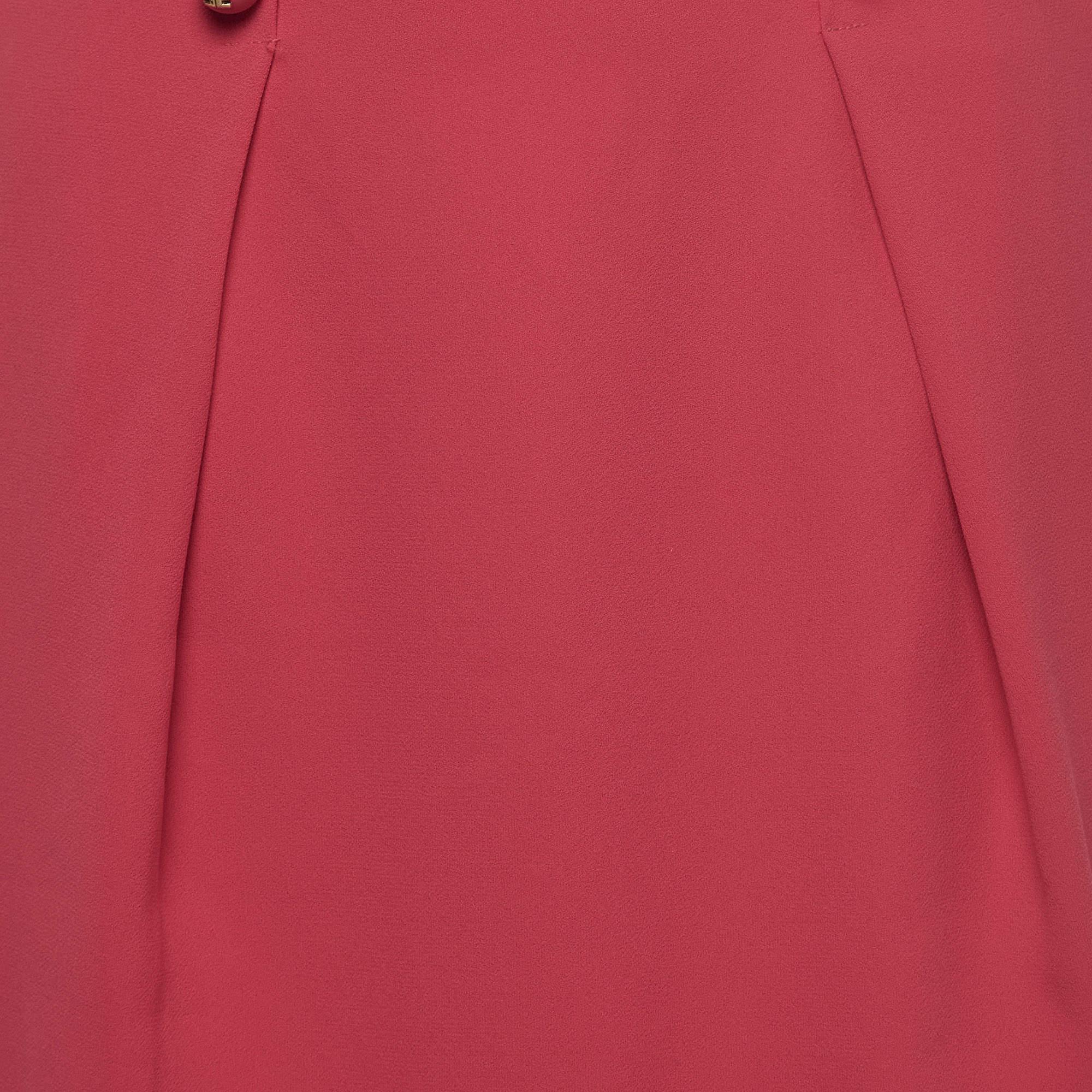 Elisabetta Franchi Pink/Cream Crepe Pleated Knee Length Skirt M In Fair Condition For Sale In Dubai, Al Qouz 2
