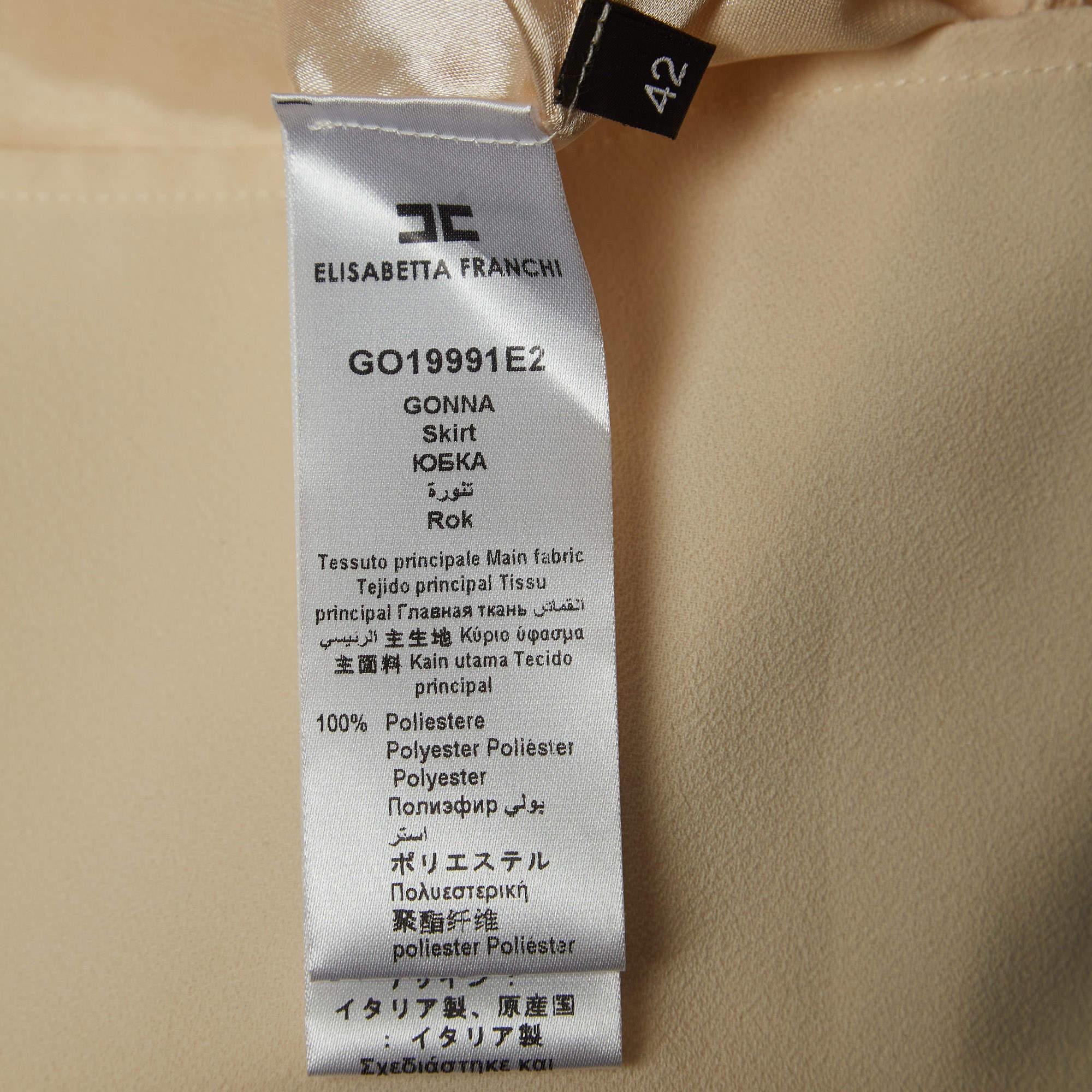 Elisabetta Franchi Pink/Cream Crepe Pleated Knee Length Skirt M For Sale 1