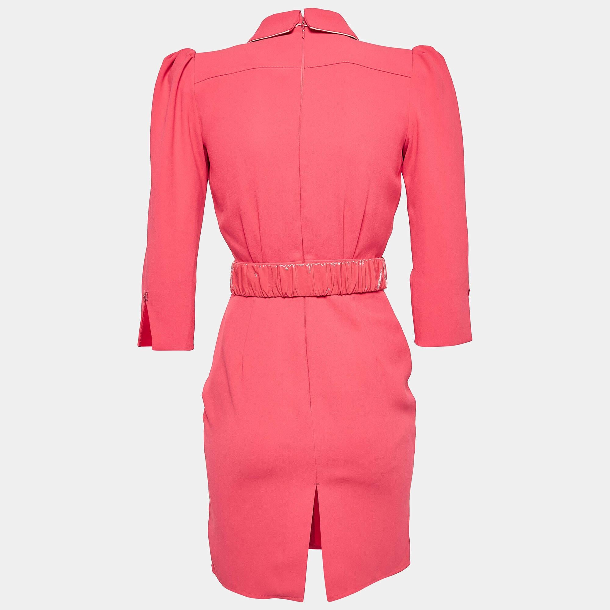 Meticulously crafted for a flawless fit this Elisabetta Franchi dress delivers comfort and style in pink. Complement the mini dress with booties or pumps and a statement bag.