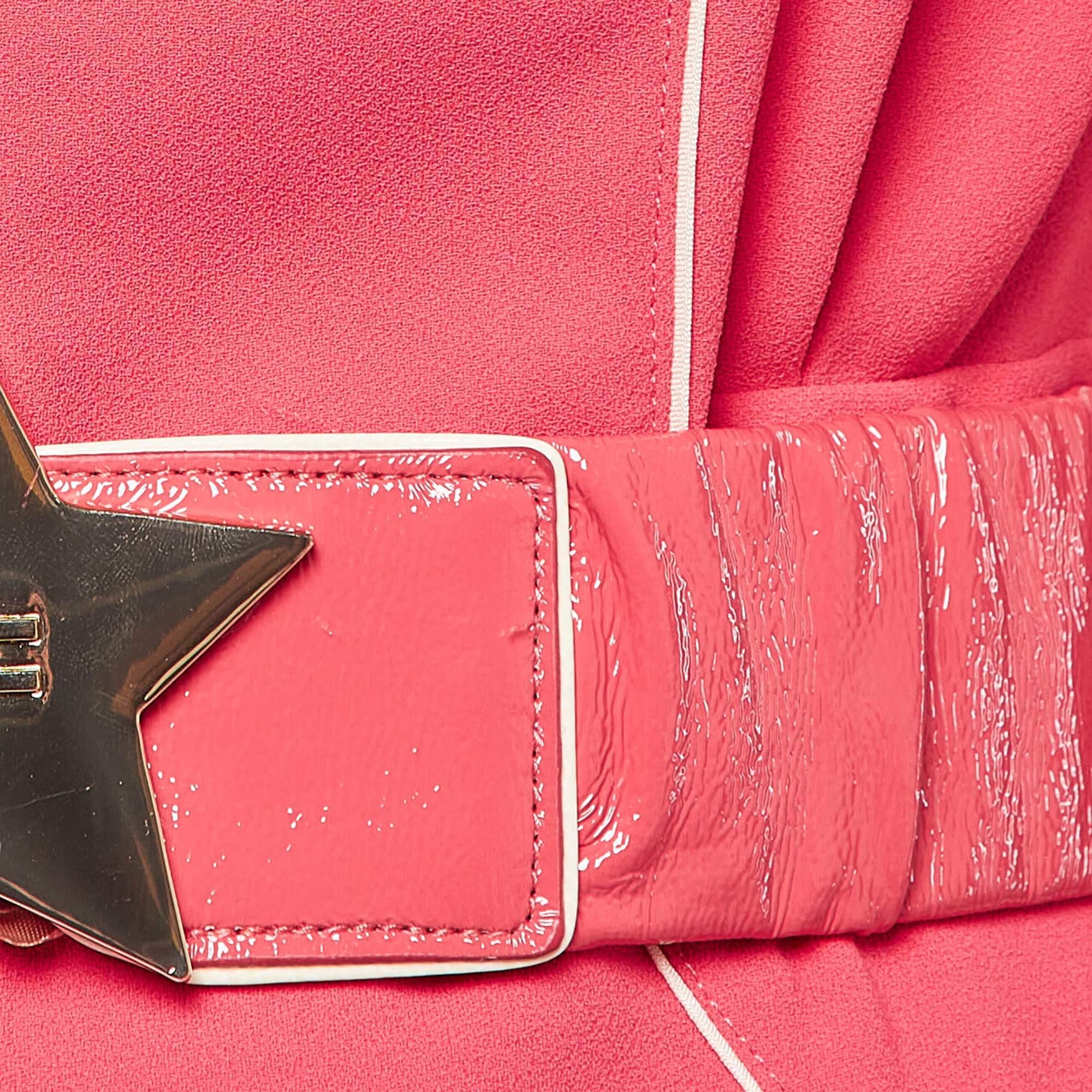 Elisabetta Franchi Pink Crepe Star Detail Belted Mini Dress S In New Condition In Dubai, Al Qouz 2