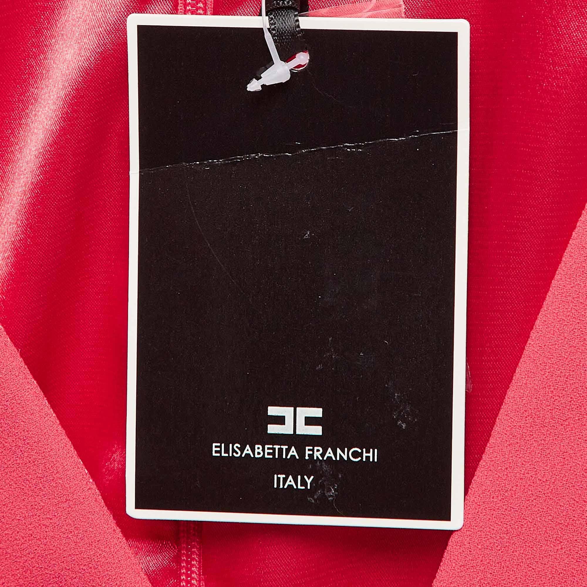 Elisabetta Franchi Pink Crepe Star Detail Belted Mini Dress S 1