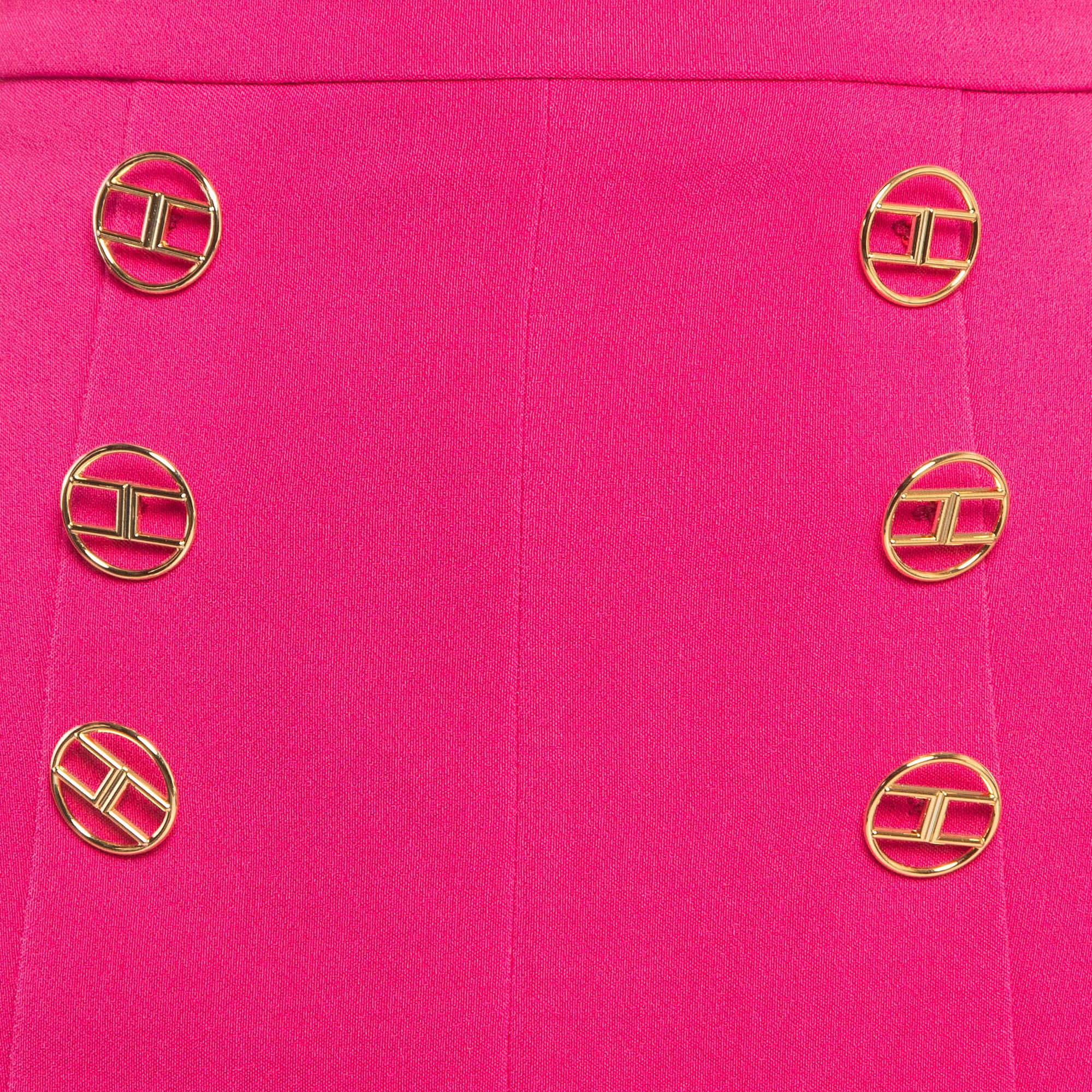 Elisabetta Franchi Pink Logo Embellished Mini Skirt S In Good Condition For Sale In Dubai, Al Qouz 2