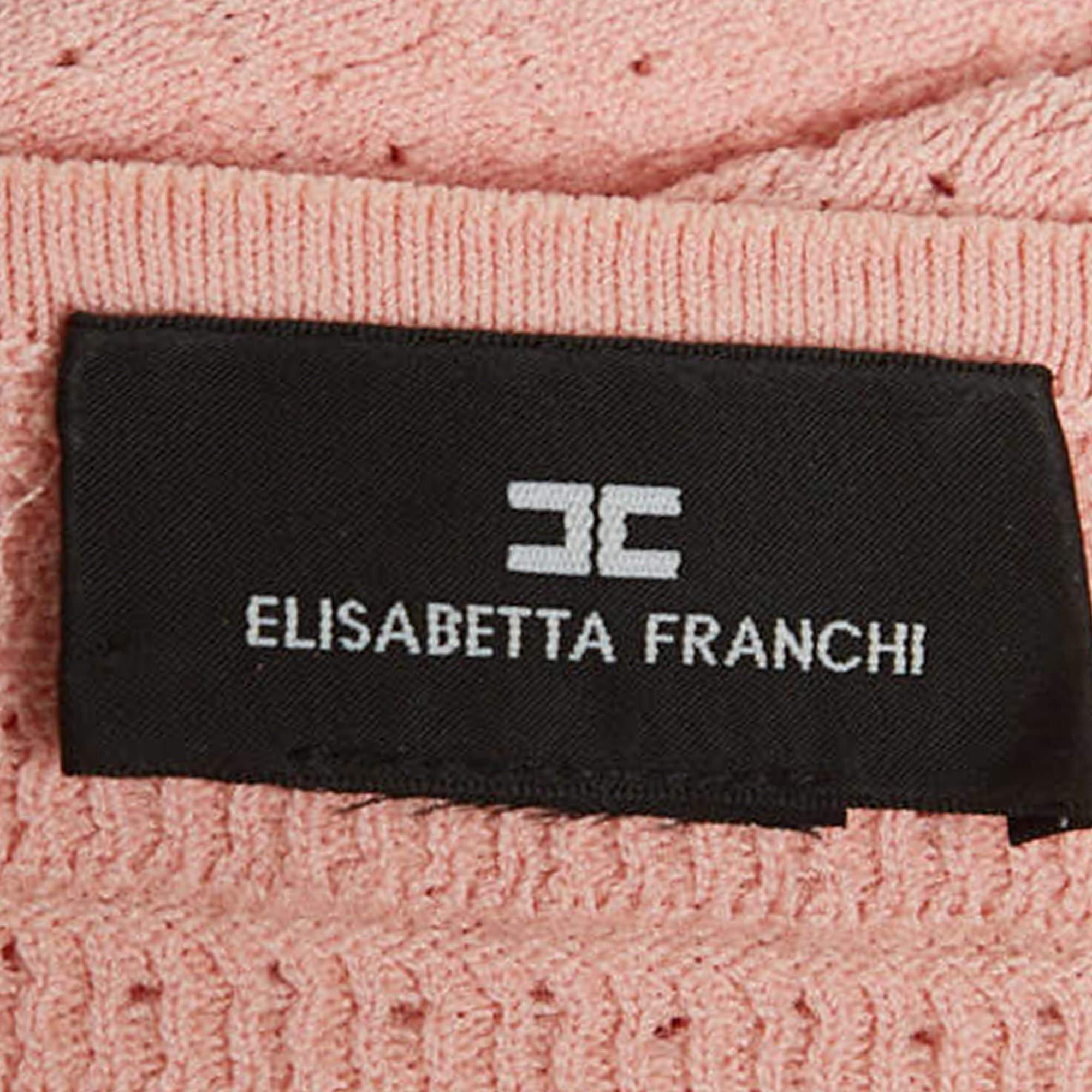 Elisabetta Franchi - Pull en tricot texturé rose L Bon état - En vente à Dubai, Al Qouz 2