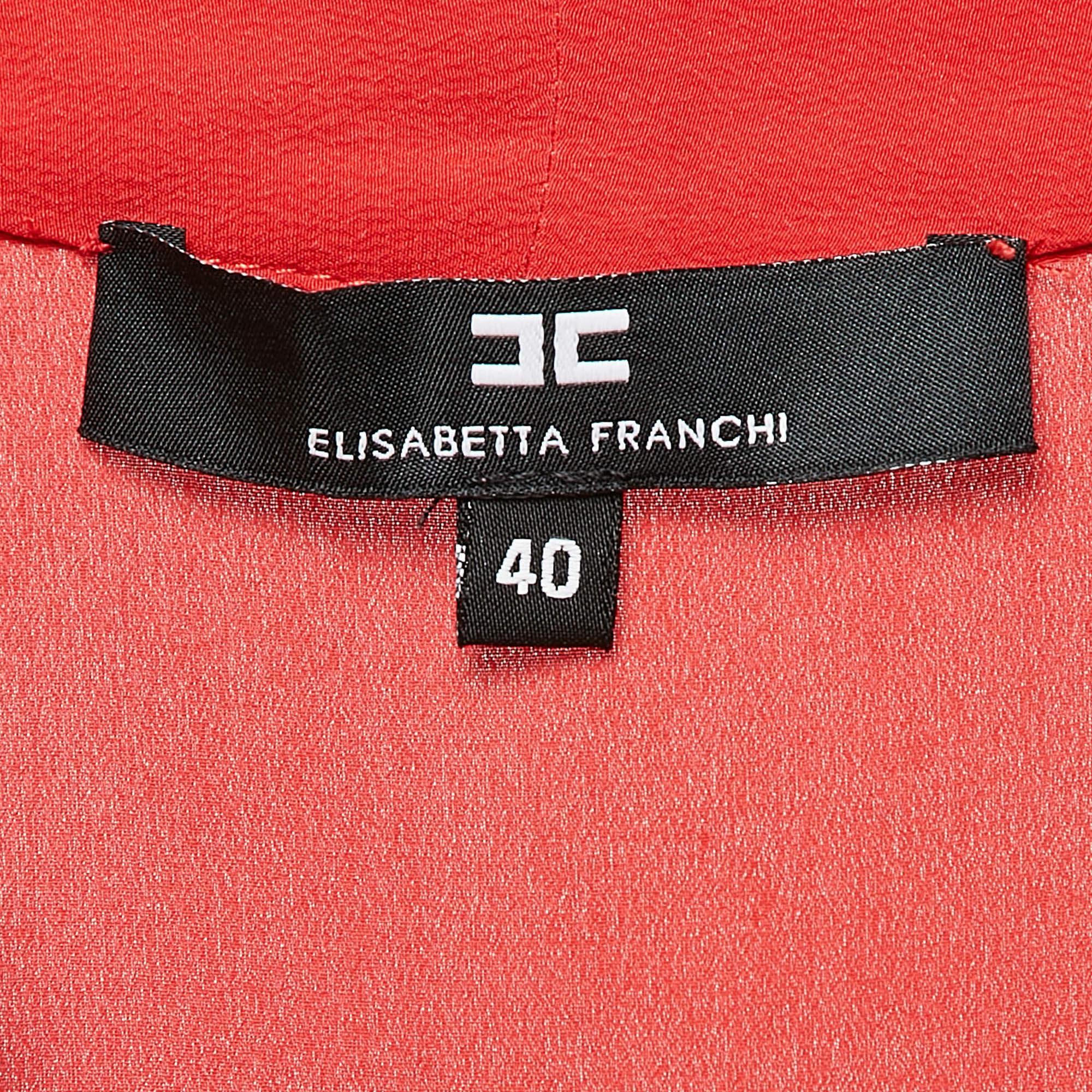Women's Elisabetta Franchi Red Crepe V-Neck Bow Detail Top M For Sale
