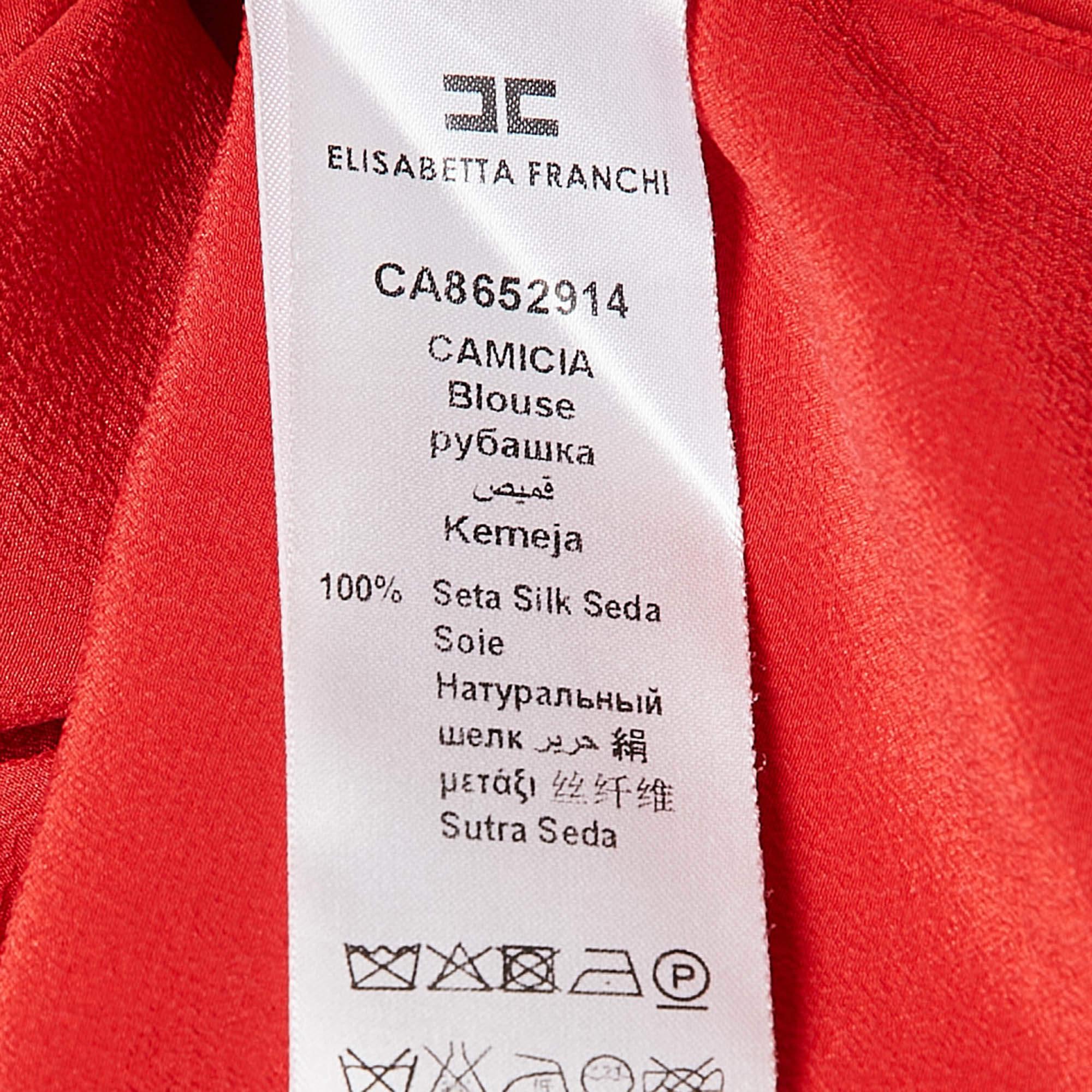 Elisabetta Franchi Red Crepe V-Neck Bow Detail Top M For Sale 1