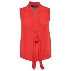 Elisabetta Franchi Rotes Krepp-Oberteil mit V-Ausschnitt und Schleifendetail M