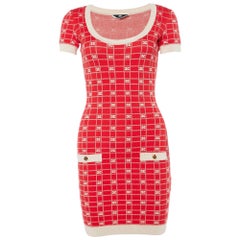 Used Elisabetta Franchi Red Logo Jacquard Knit Mini Dress M
