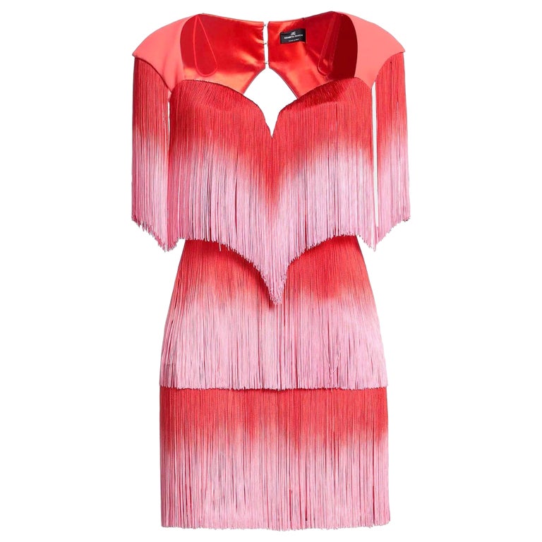 Elisabetta Franchi Mini abito in crepe stampato e frange rosso