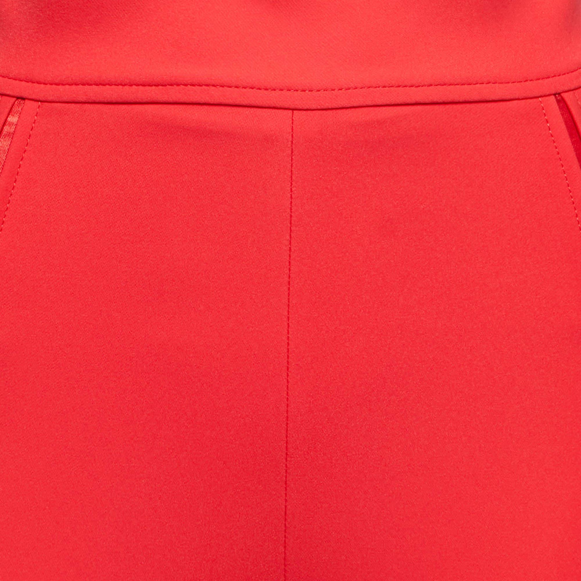 Elisabetta Franchi Red Stretch Crepe High-Waist Skinny Trousers S In Good Condition In Dubai, Al Qouz 2