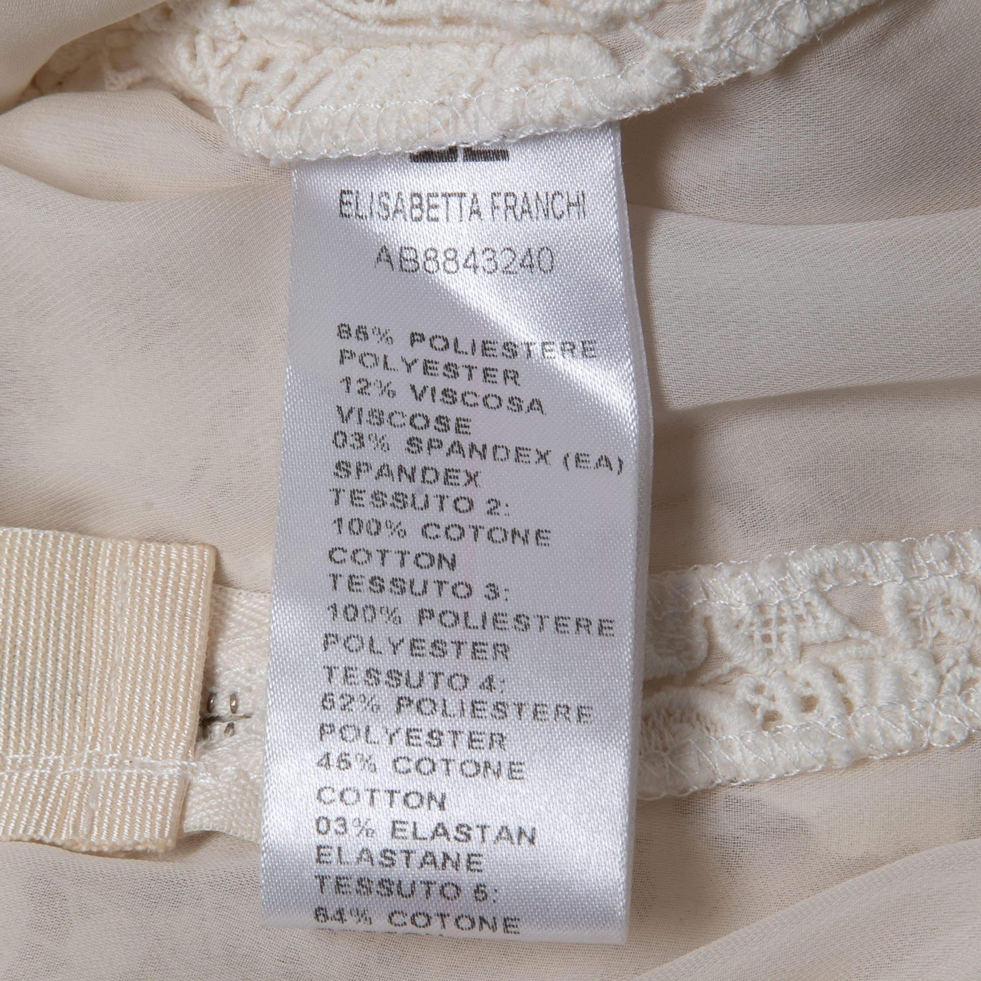 Elisabetta Franchi White Floral Lace Chain Detail Mini Dress XL In Excellent Condition For Sale In Dubai, Al Qouz 2