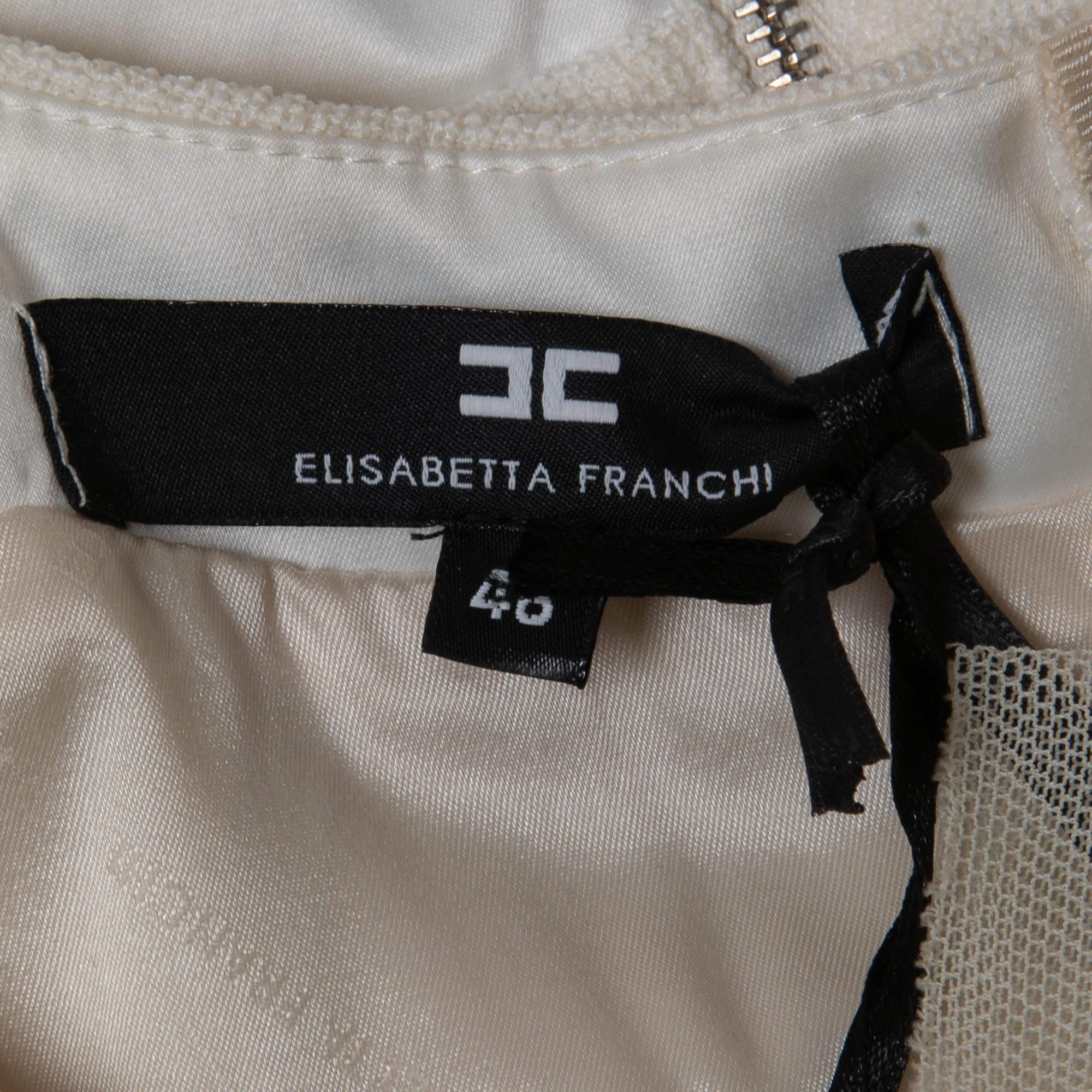Women's Elisabetta Franchi White Floral Lace Chain Detail Mini Dress XL