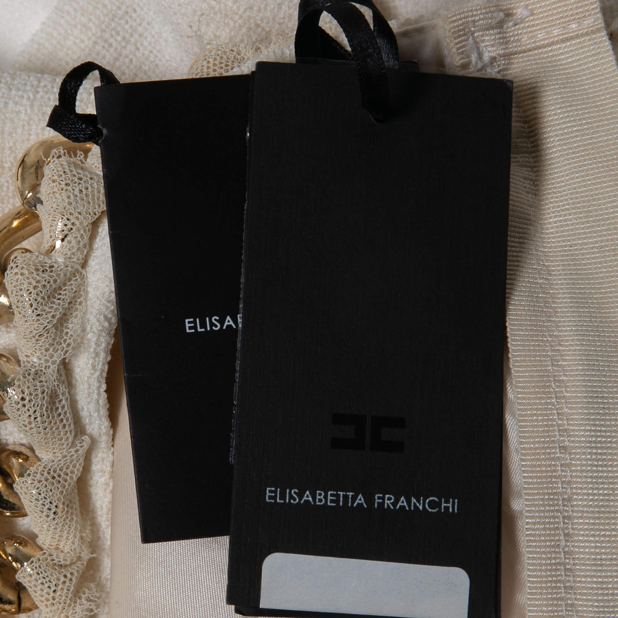 Women's Elisabetta Franchi White Floral Lace Chain Detail Mini Dress XL For Sale