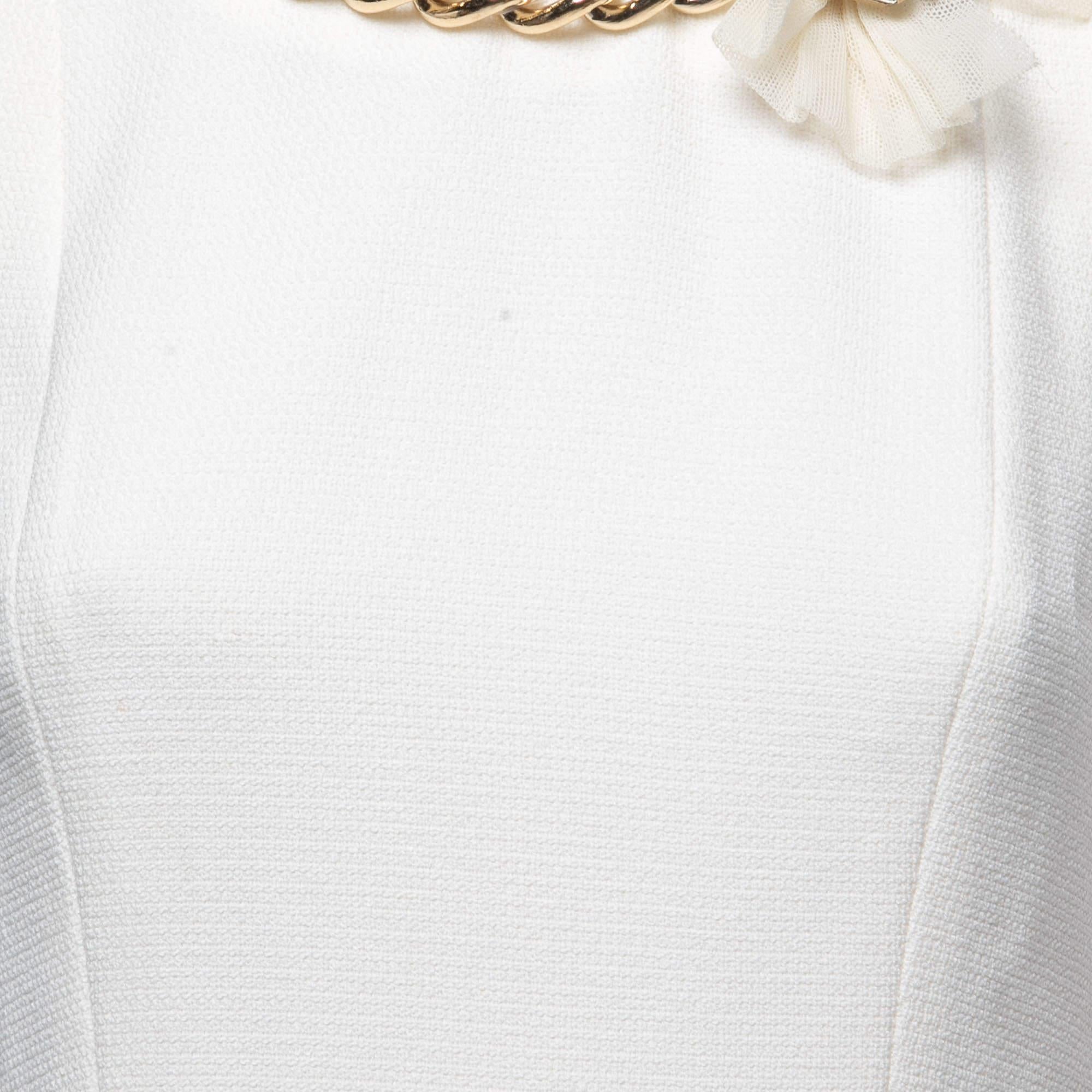 Elisabetta Franchi White Floral Lace Chain Detail Mini Dress XL For Sale 1