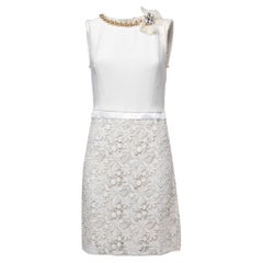 Used Elisabetta Franchi White Floral Lace Chain Detail Mini Dress XL
