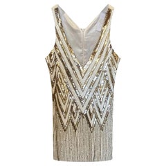 Used ELISABETTA FRANCHI WHITE/GOLD SEQUIN EMBELLISHED MINI DRESS Sz IT 42