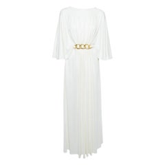 Used Elisabetta Franchi White Jersey Belted Maxi Dress S