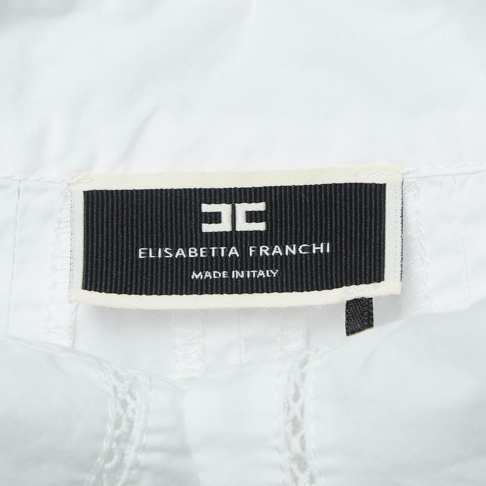 Women's Elisabetta Franchi White Lace Trimmed Cotton Pleated Crop Shirt S
