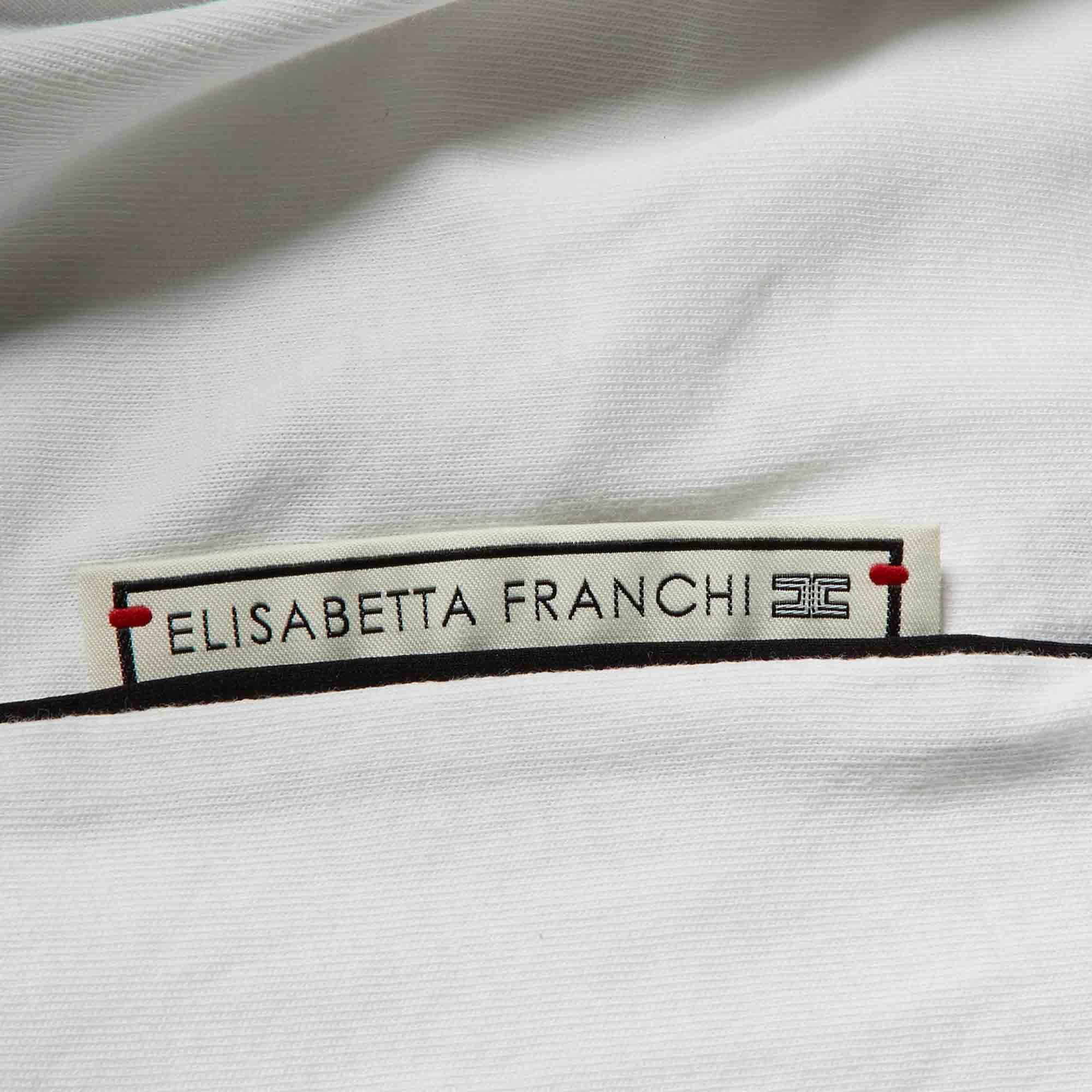 De las mujeres Elisabetta Franchi Camiseta blanca de algodón estampada con cuello redondo L en venta