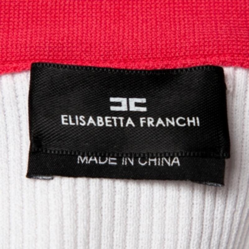 Elisabetta Franchi White Rib Knit Contrast Detail Belted Button Front Dress M For Sale 1