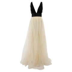 Elisabetta Franchi Women's Black & Cream Beaded Bodice Evening Gown