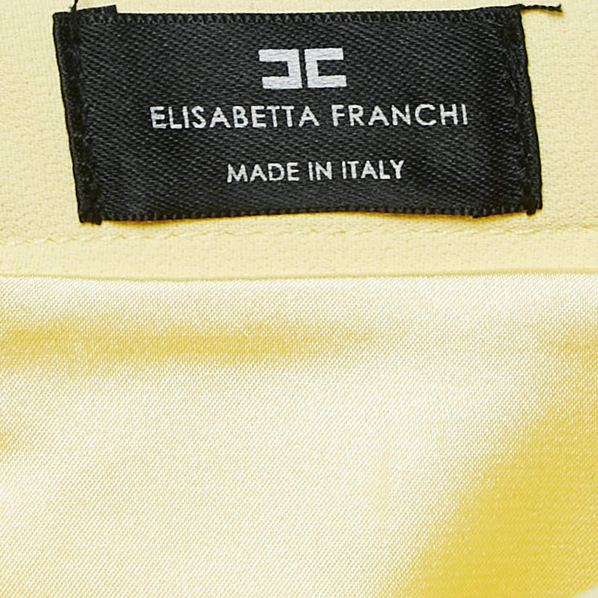Women's Elisabetta Franchi Yellow Crepe Scallop Detail Mini Skirt M For Sale