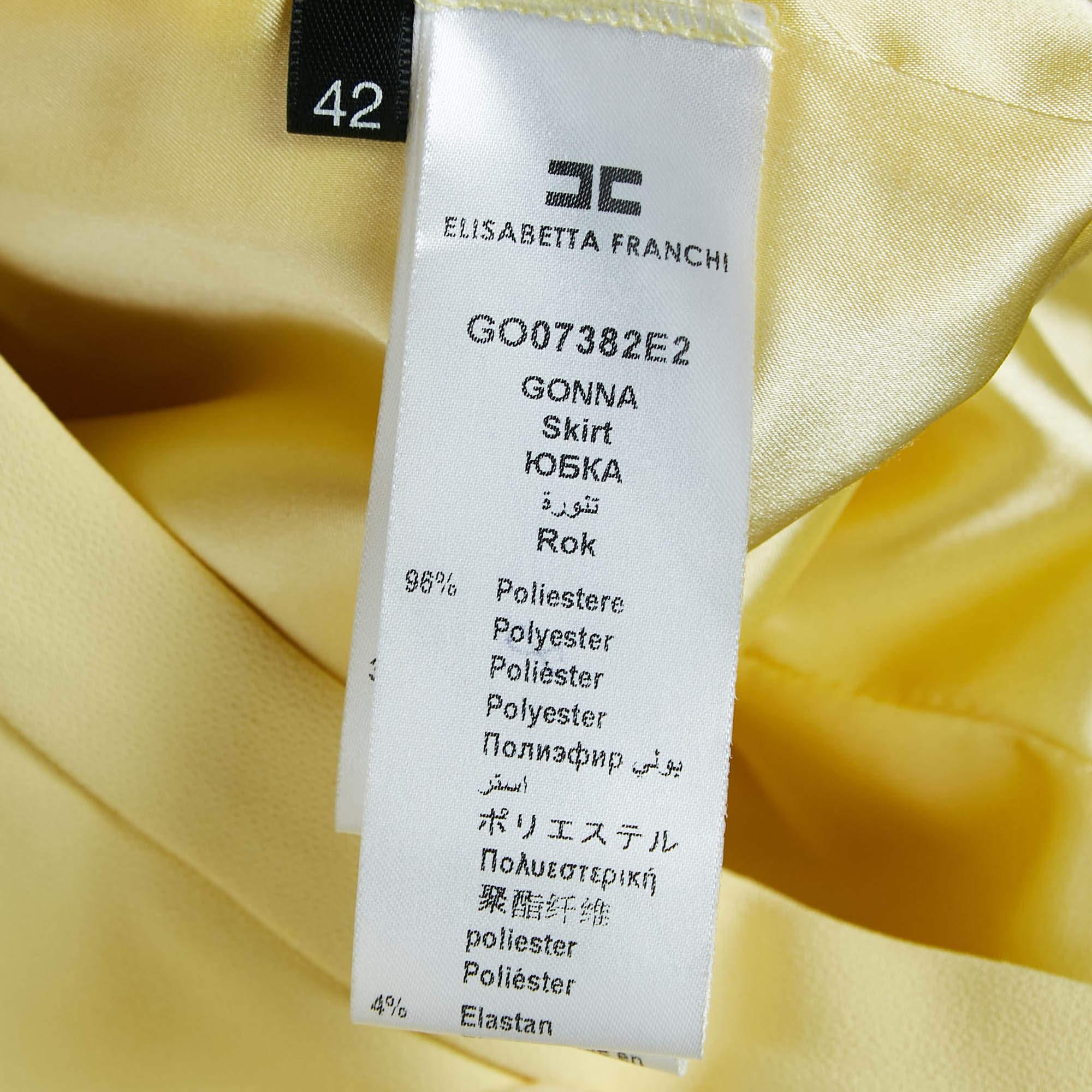 Elisabetta Franchi Yellow Crepe Scallop Detail Mini Skirt M For Sale 2