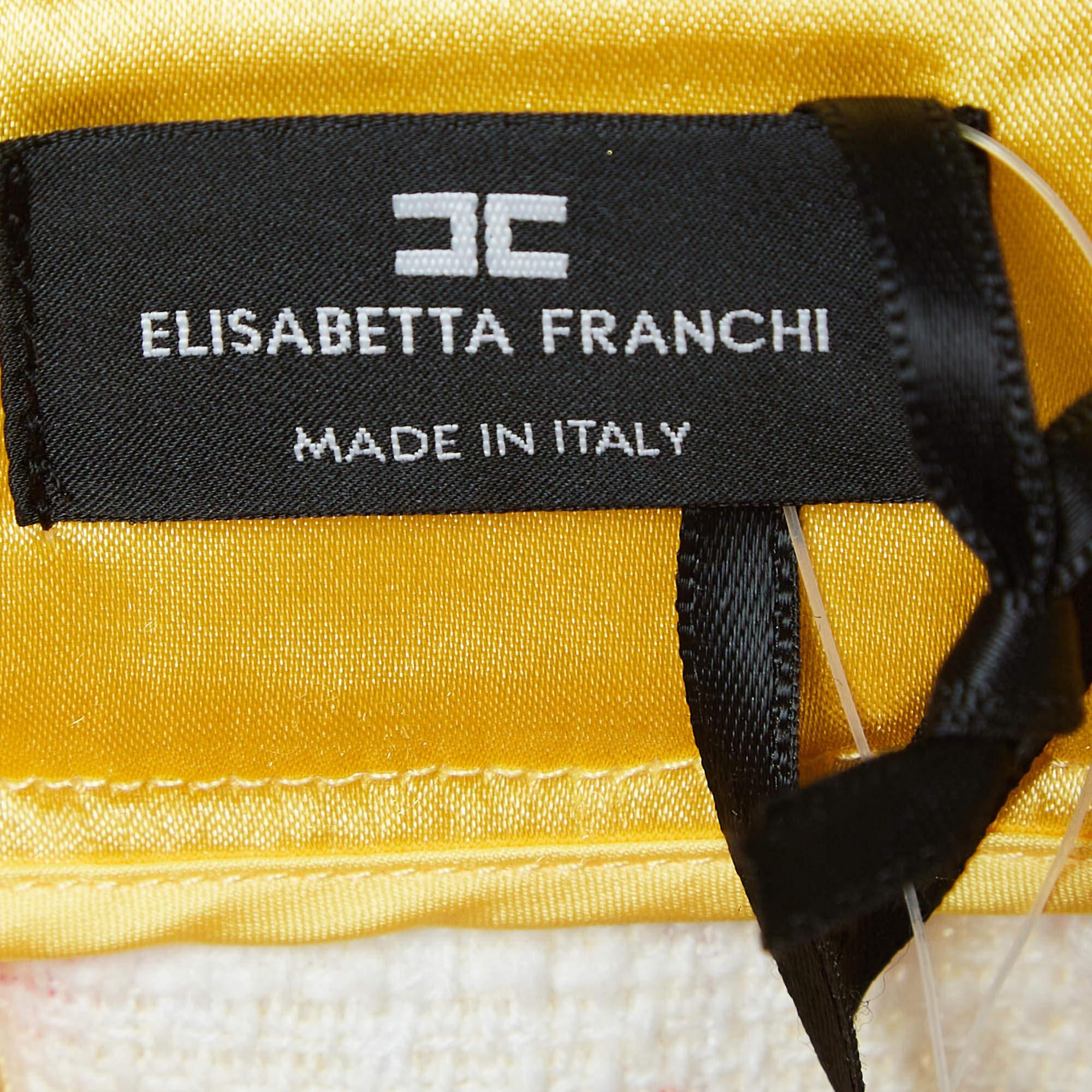 Elisabetta Franchi Yellow Hearts print Cotton Canvas Fringed Mini Skirt S In Excellent Condition For Sale In Dubai, Al Qouz 2