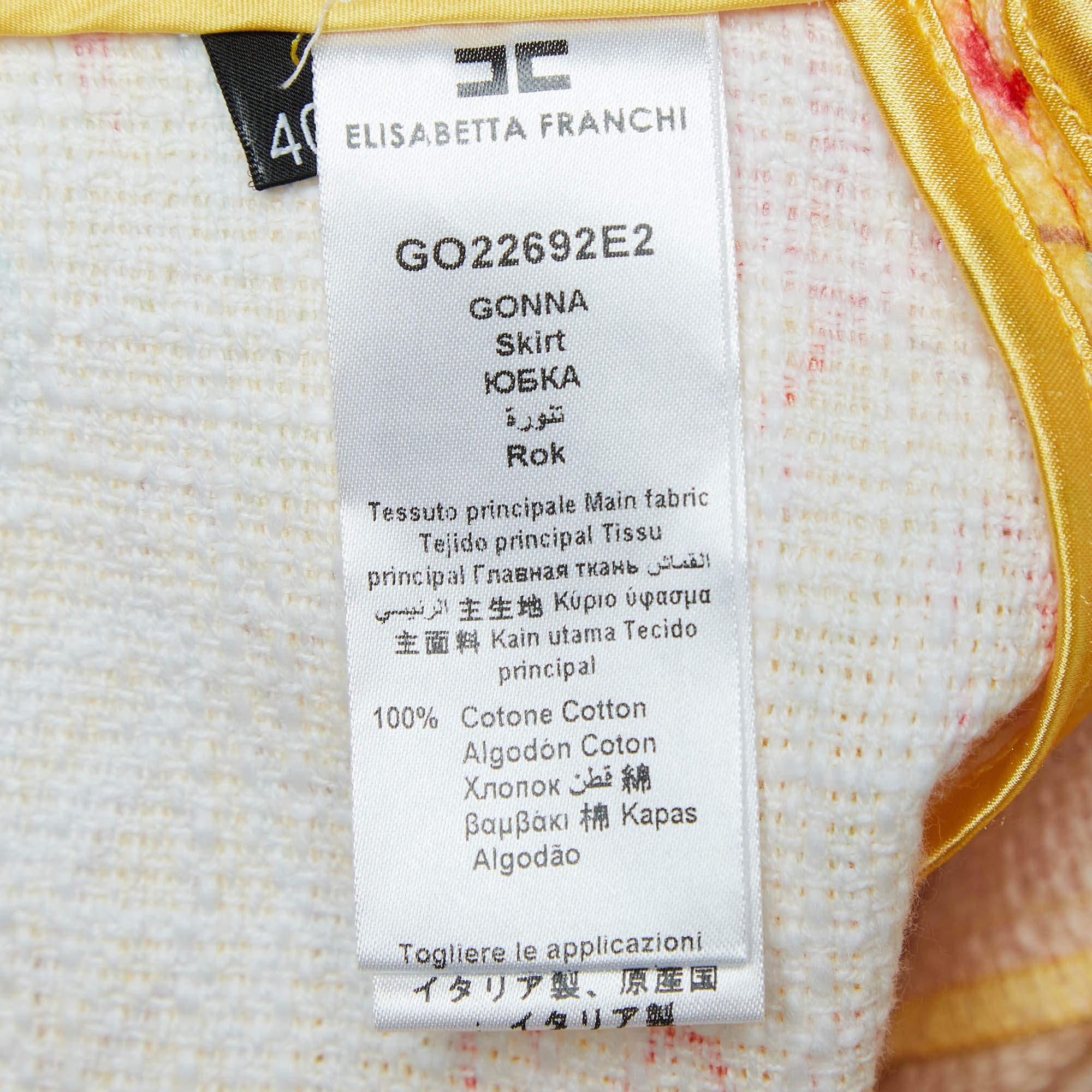 Elisabetta Franchi Yellow Hearts print Cotton Canvas Fringed Mini Skirt S For Sale 1