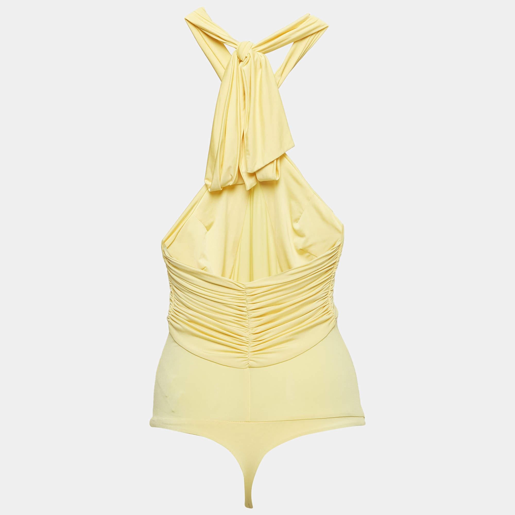 Find great style and comfort while wearing this Elisabetta Franchi bodysuit. Tailored using the best fabric the creation has been designed with ruched detailing and tie up at the neck.