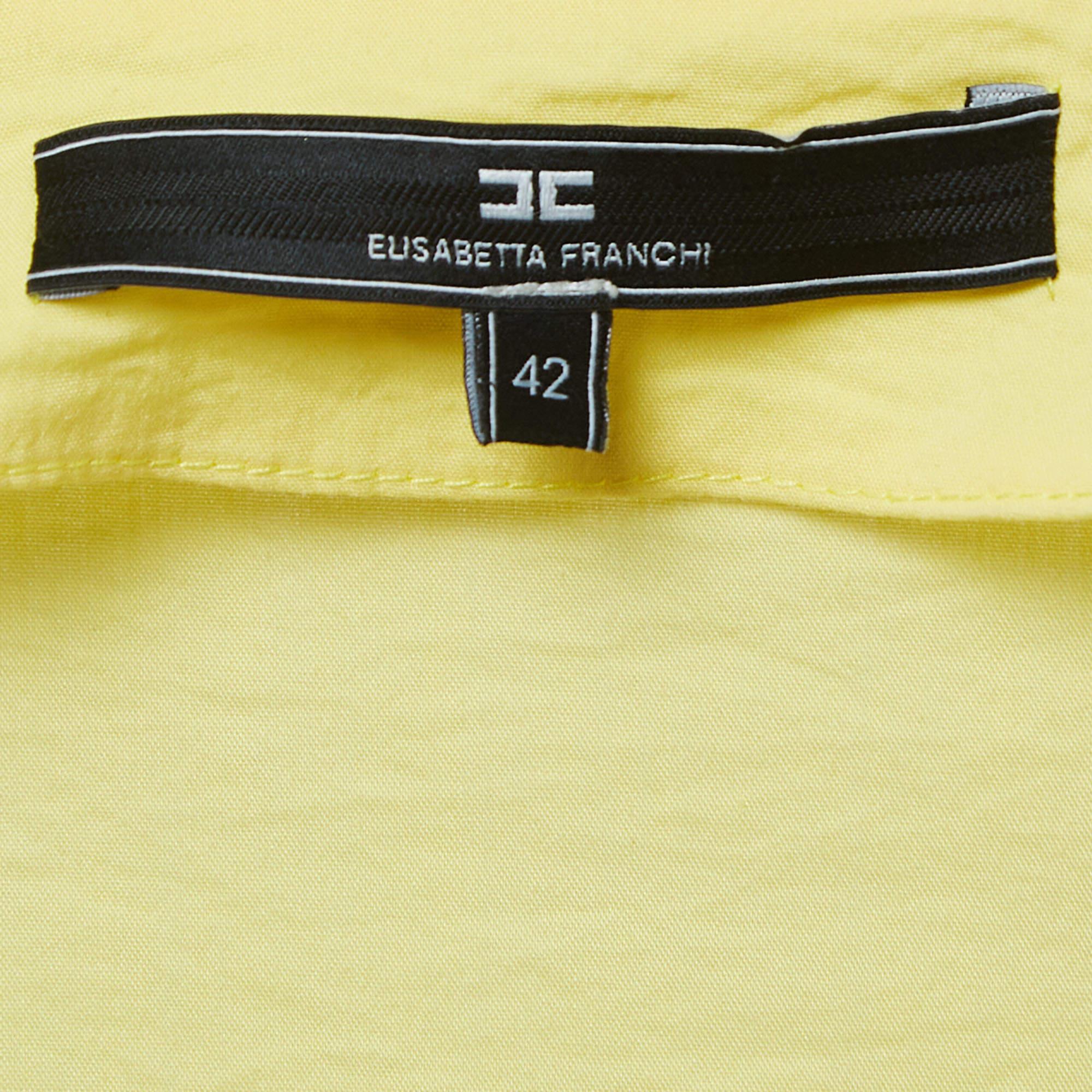 Elisabetta Franchi Haut enveloppant jaune à manches flottantes en coton extensible, taille M en vente 1