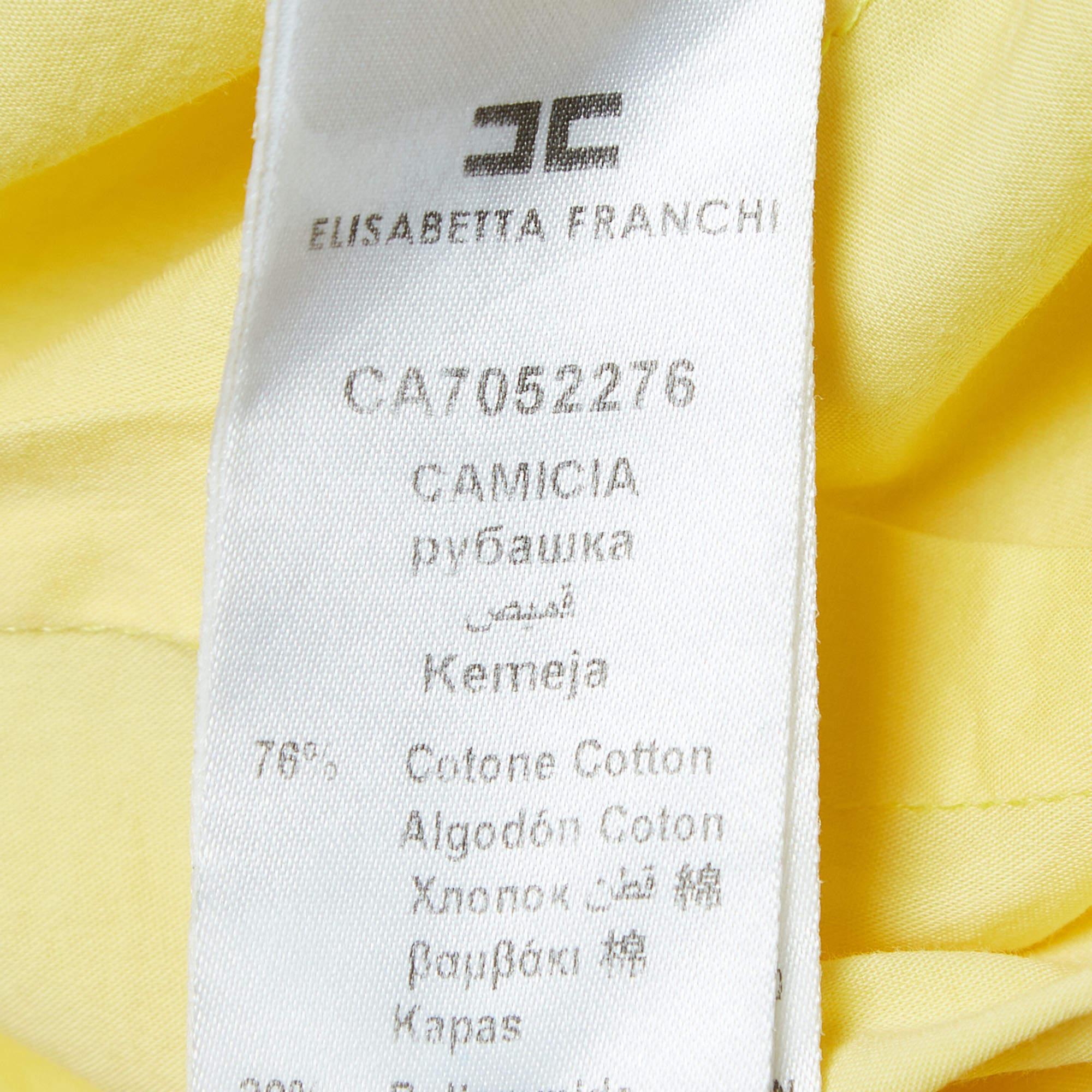 Elisabetta Franchi Haut enveloppant jaune à manches flottantes en coton extensible, taille M en vente 2