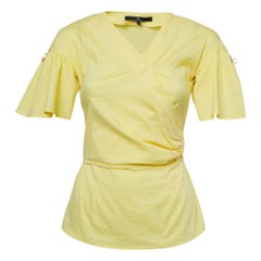 Elisabetta Franchi Top de manga larga de algodón elástico amarillo M