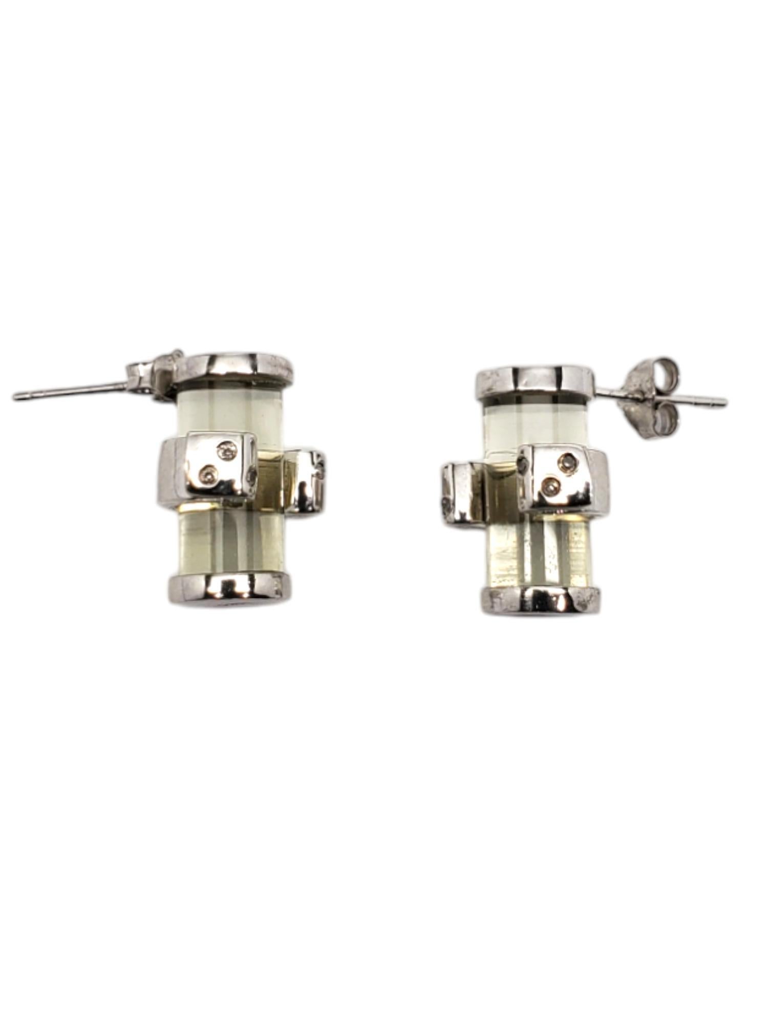 Women's Elise Adoree Sterling Silver Platinum Plated Quartz Diamond Earrings #20524 For Sale