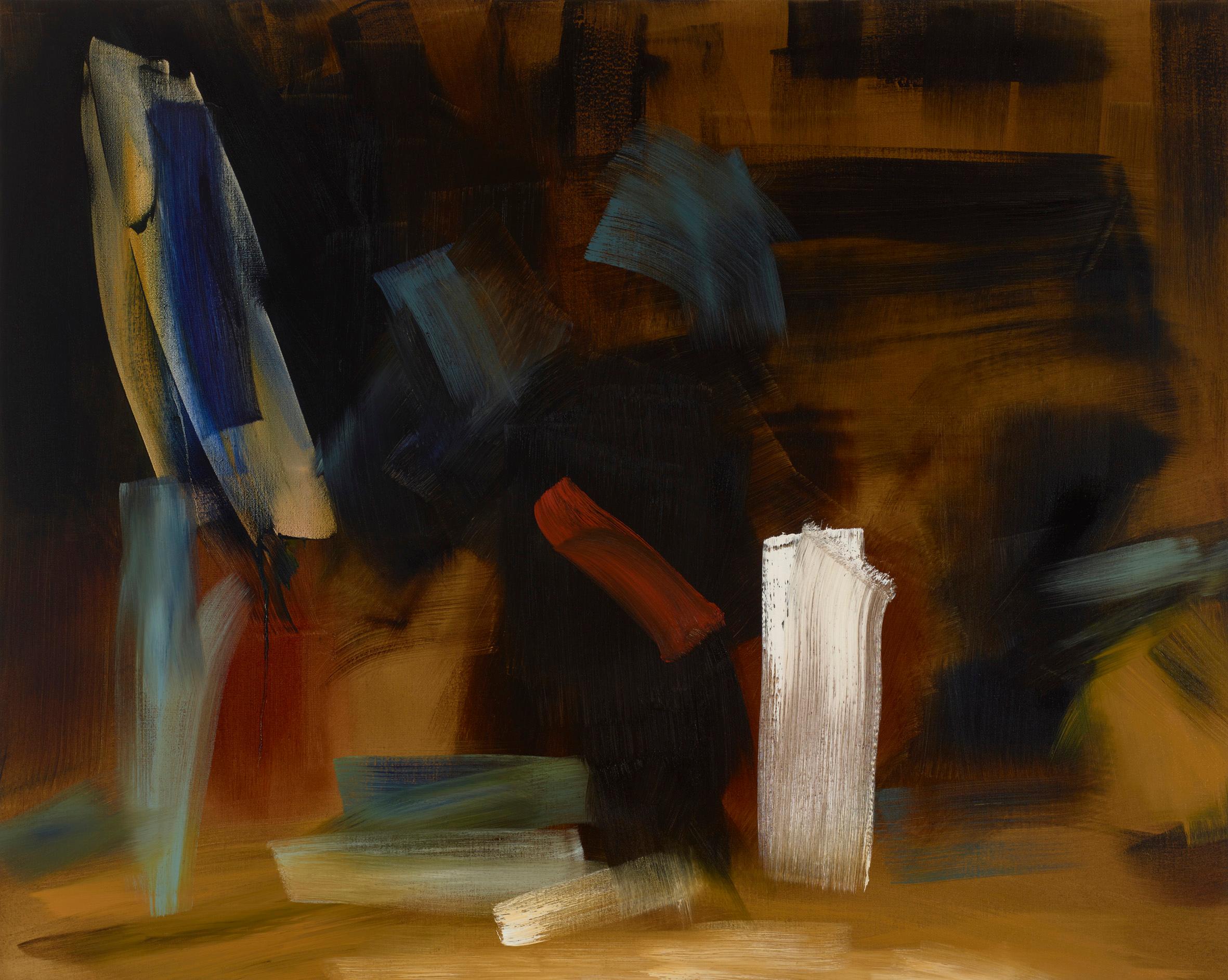 Elise Ansel Abstract Painting - "Night Watch, " abstract, gestural painting based on work by Rembrandt