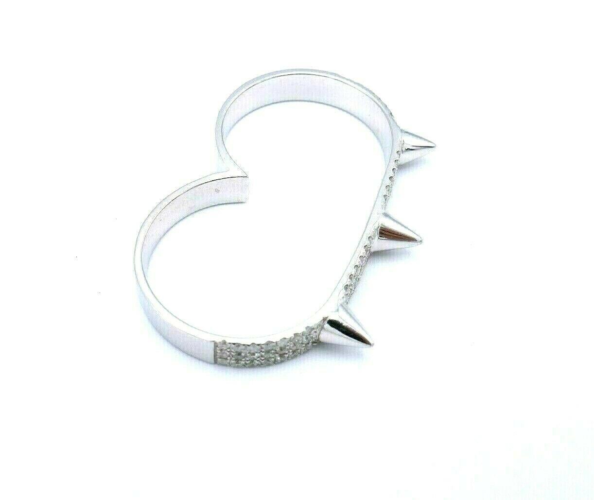 Round Cut Elise Dray White Gold Diamond Spike Two-Finger Ring