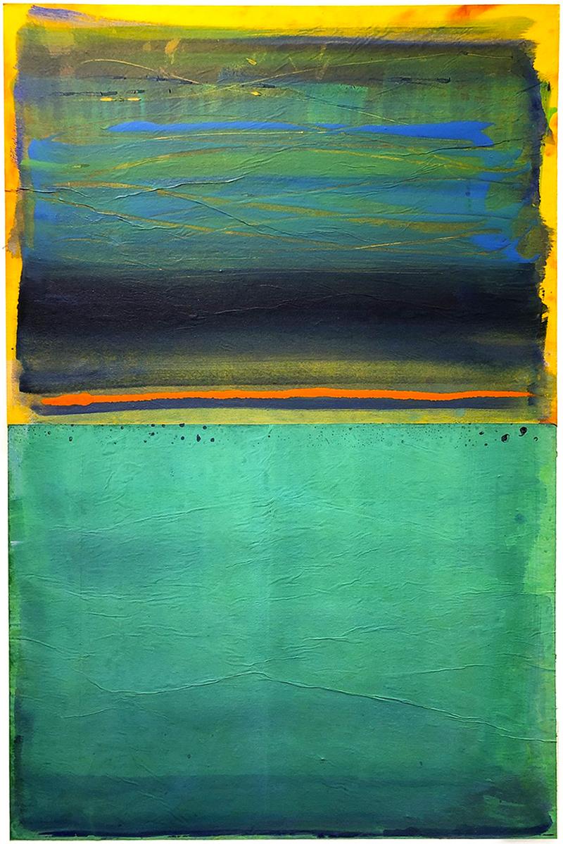 Land/Water Abstract Painting Contemporary Rothko Inspired Aqua Warm Cool Colors - Mixed Media Art by Elise Freda