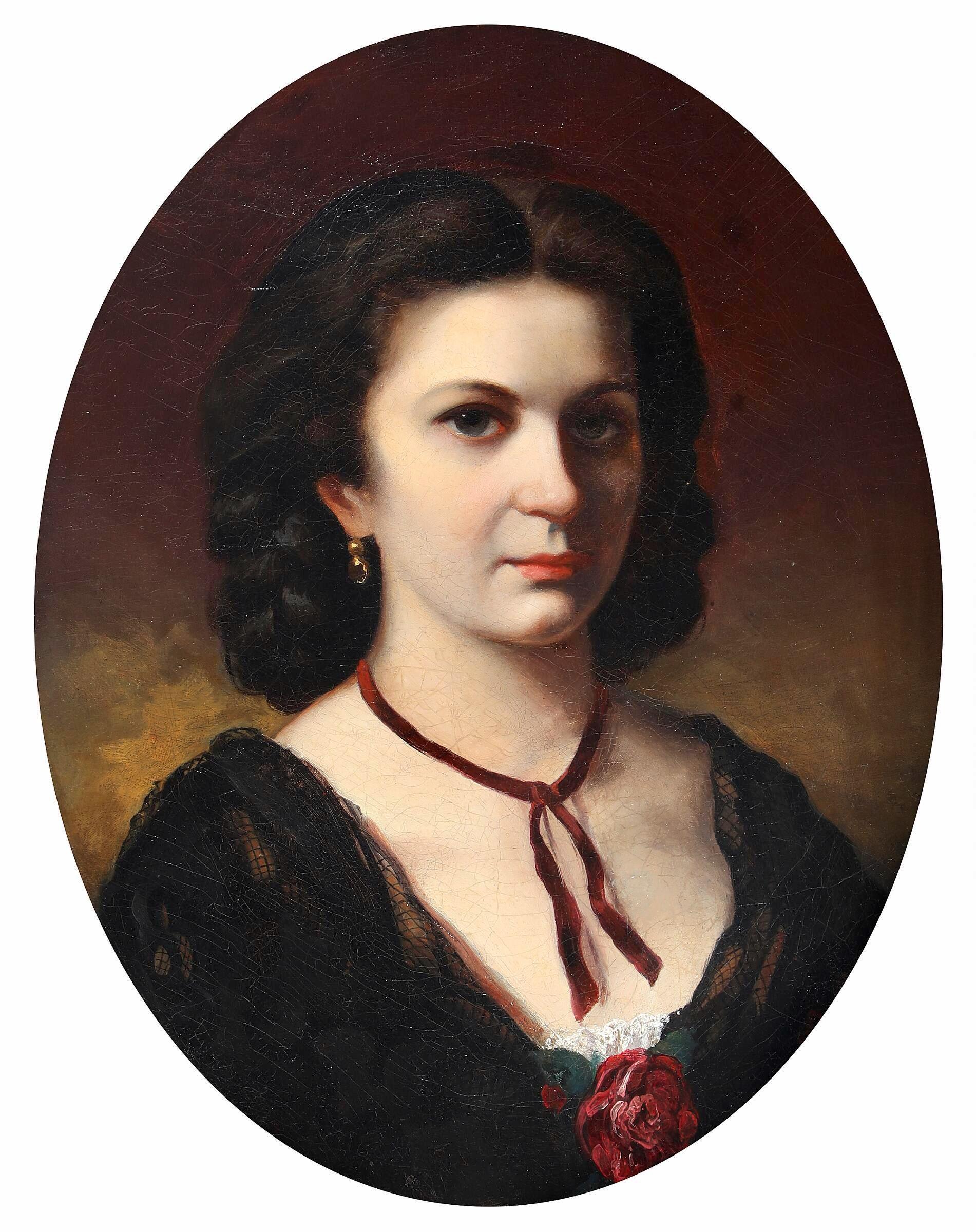 Russian Princess Olga Gortschakoff - 19th Century Portrait, Oil on Canvas - Painting by Elise Hügel