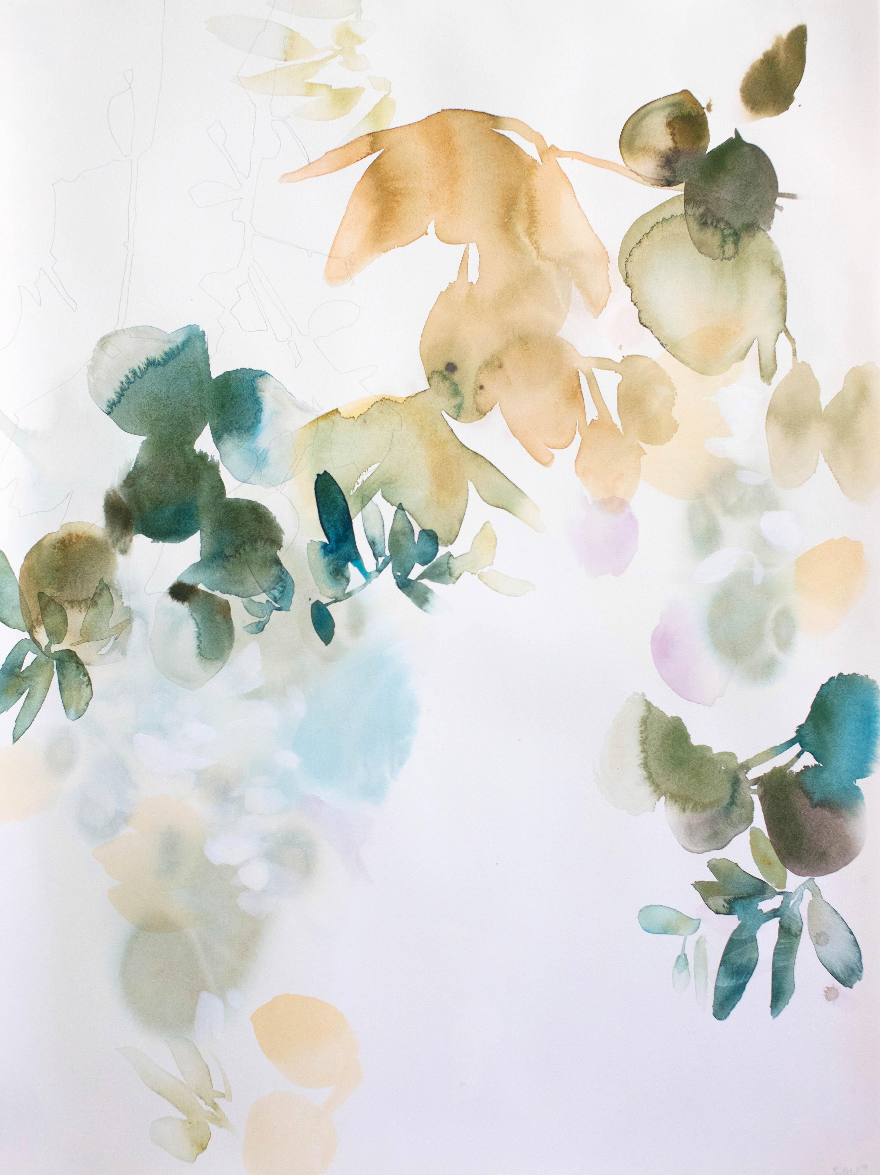 Elise Morris
Certain Rarity 2, 2019
acrylic and graphite on paper
30 x 22 in

This delicate painting on paper features abstracted, painterly leaves and floral imagery in shades of blue, green, and pink.

"For me, painting is an intuitive process of