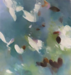 Hatch Flow, zeitgenössisches abstraktes, Acrylgemälde, Blumen und Natur, Blau