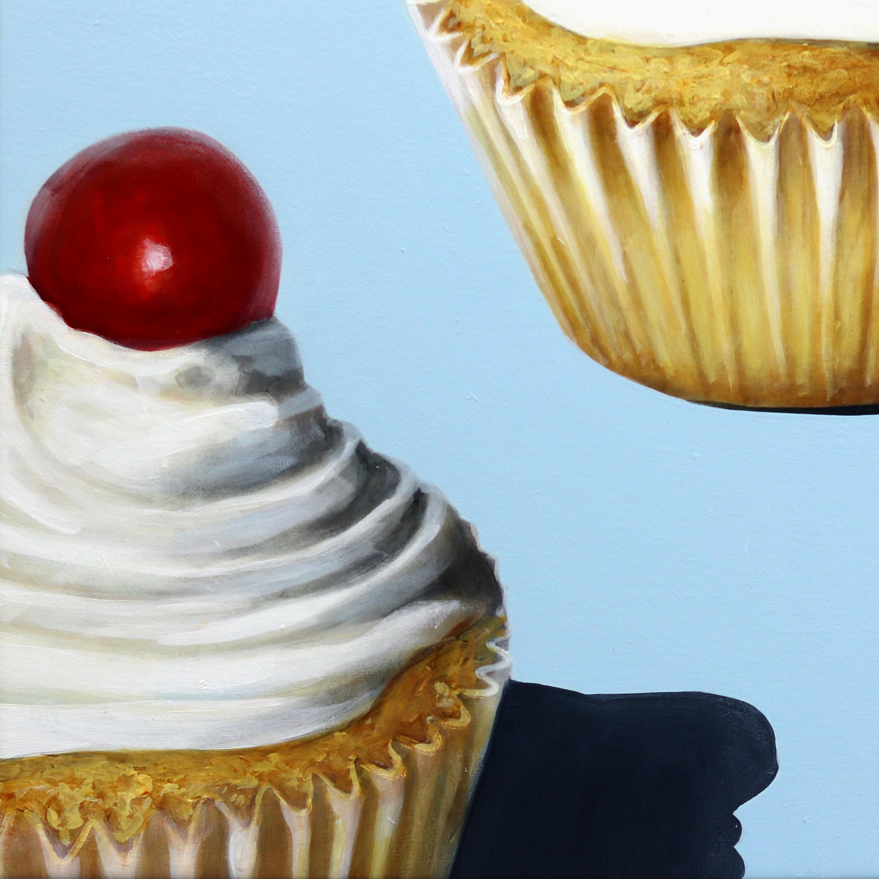 Bather and Cupcakes - Gray Figurative Painting by Elise Remender