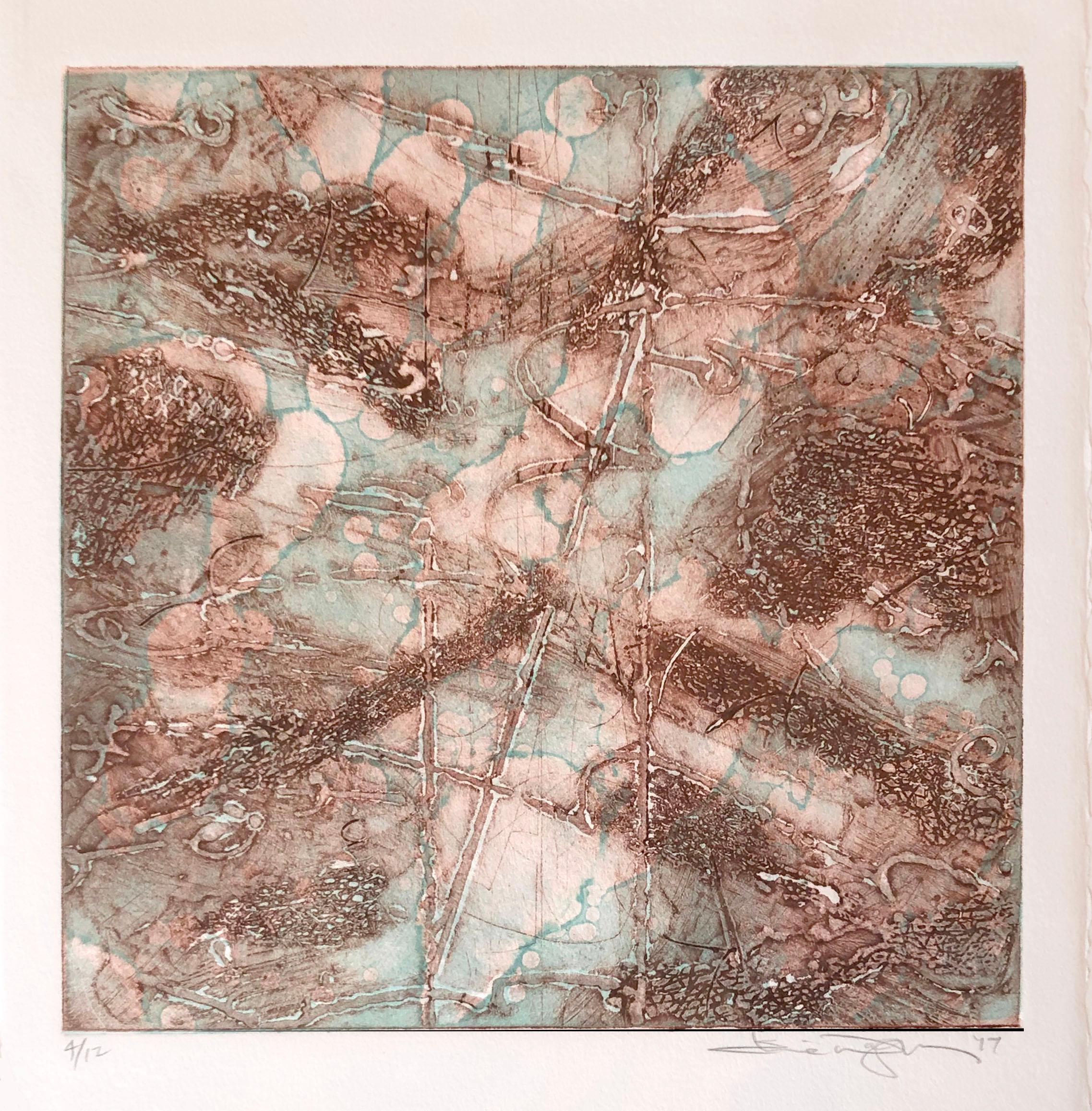 Territory Warming #4, abstrakte Enkaustik-Collagraphie von Elise Wagner im Angebot 1