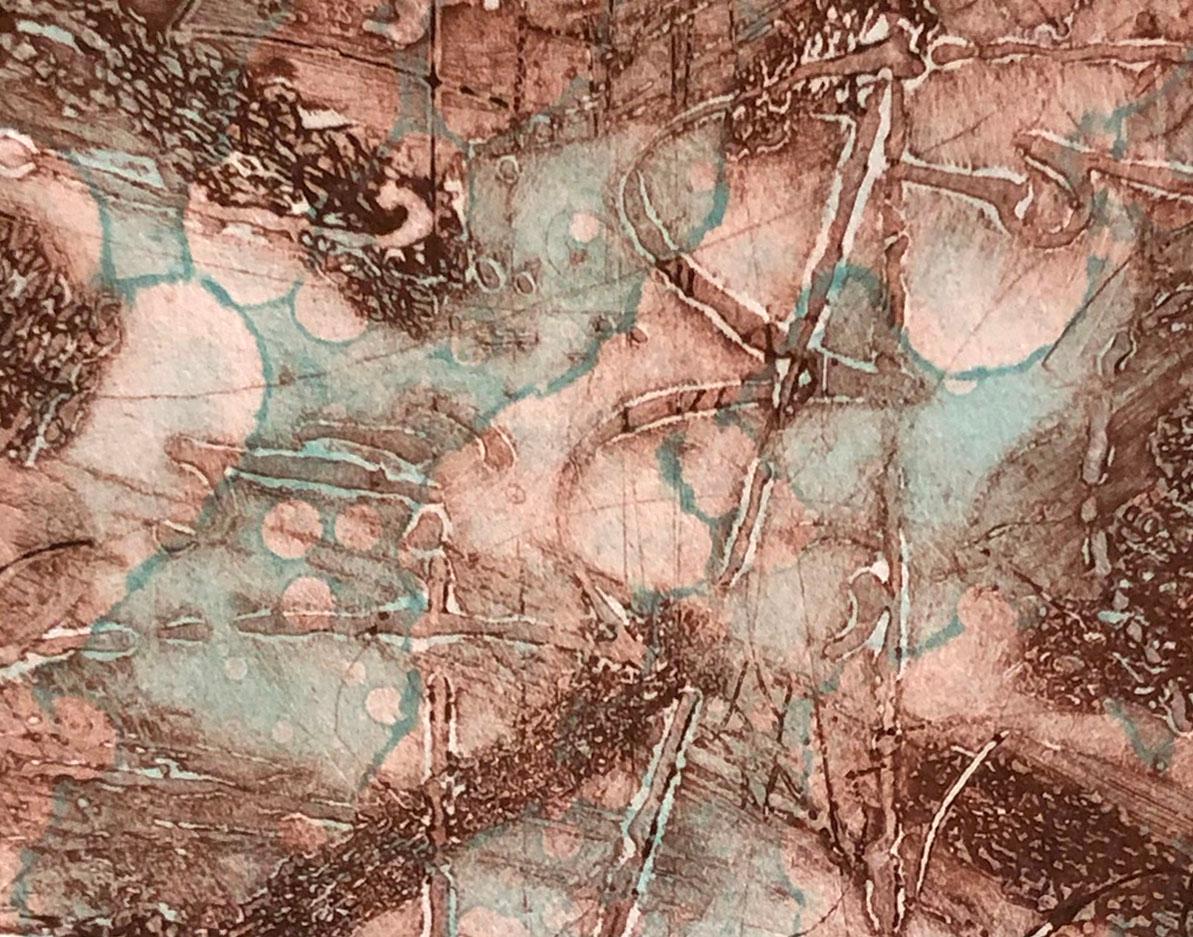 Territory Warming #4, abstrakte Enkaustik-Collagraphie von Elise Wagner im Angebot 4