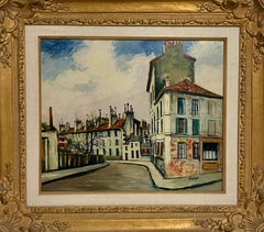 Peinture impressionniste française Elisee Maclet Paris Montmartre Scène de rue